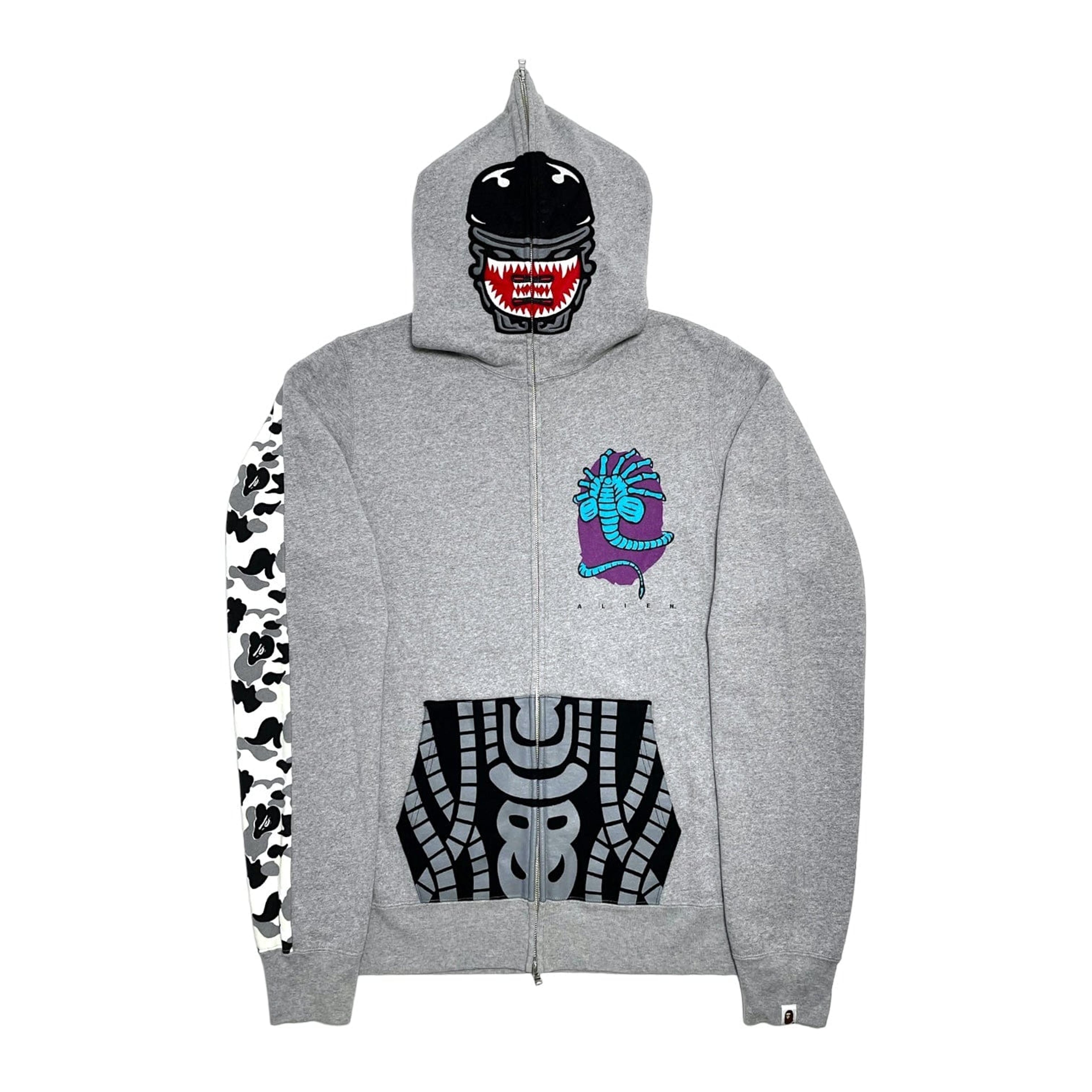 BAPE x Alien Alienface Full Zip Hooded Sweatshirt Grey Pre-Owned
