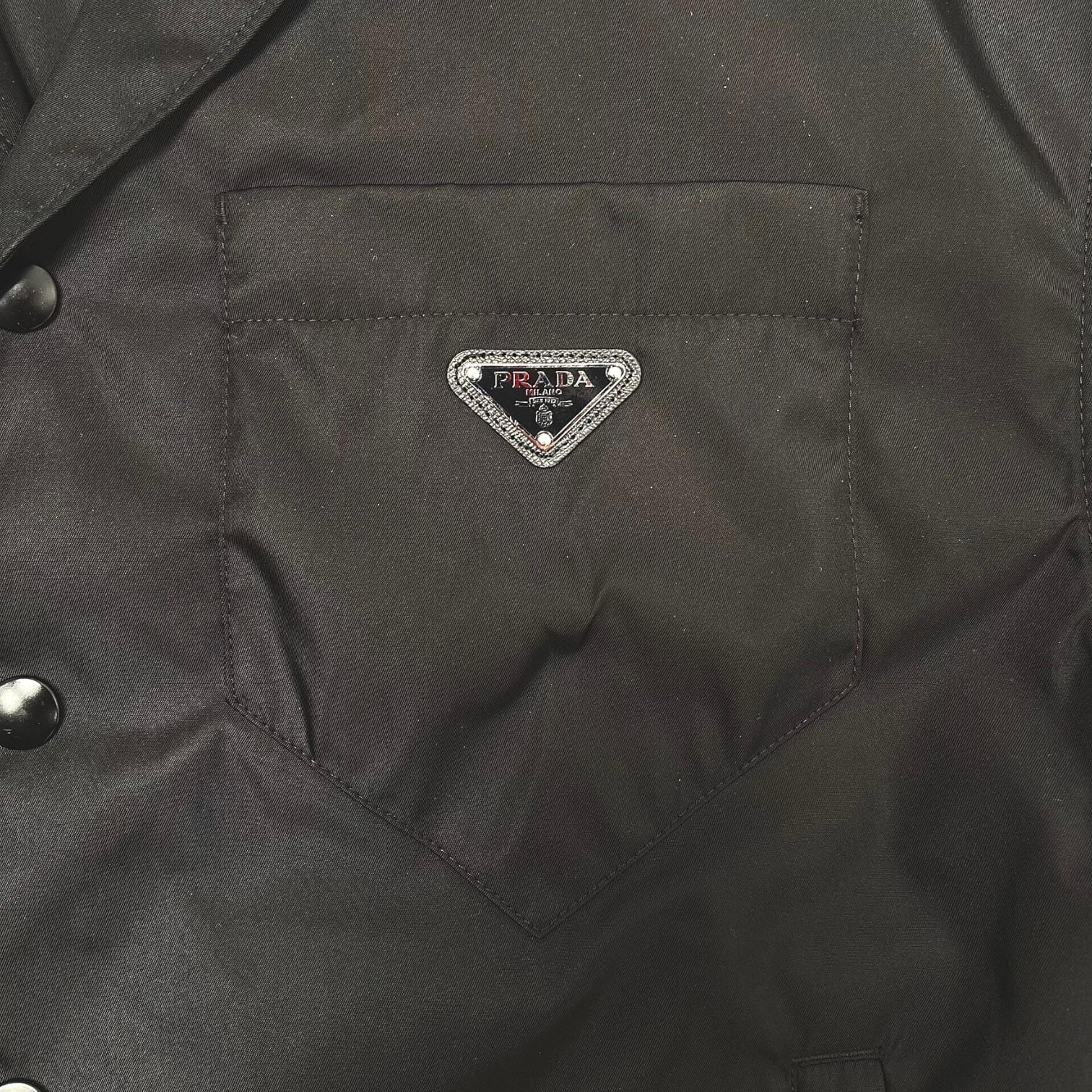 Alternate View 2 of Prada Re-Nylon Button Up Short Sleeve Tee Shirt Black Pre-Owned
