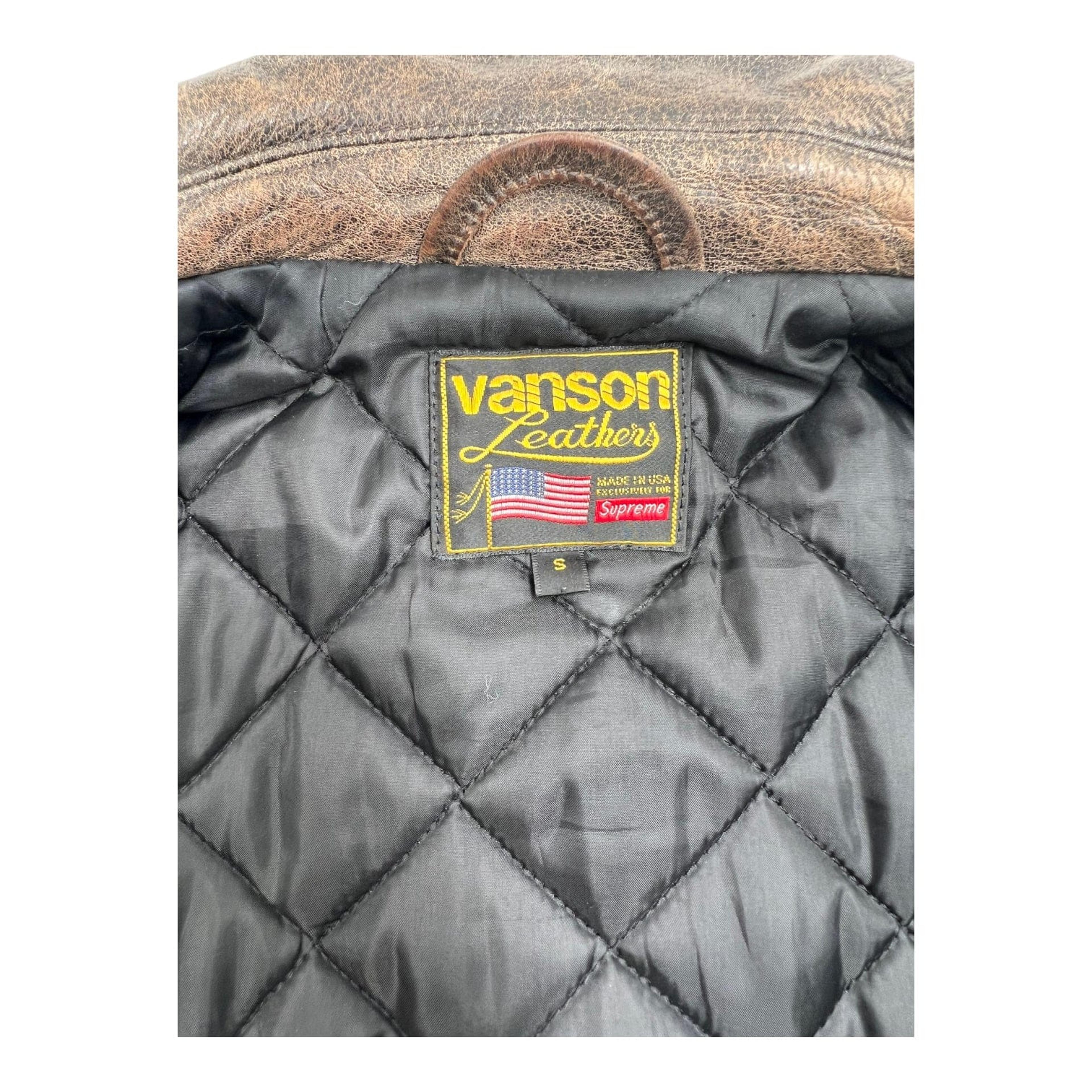 Alternate View 4 of Supreme Vanson Leathers Worn Leather Jacket Brown Pre-Owned