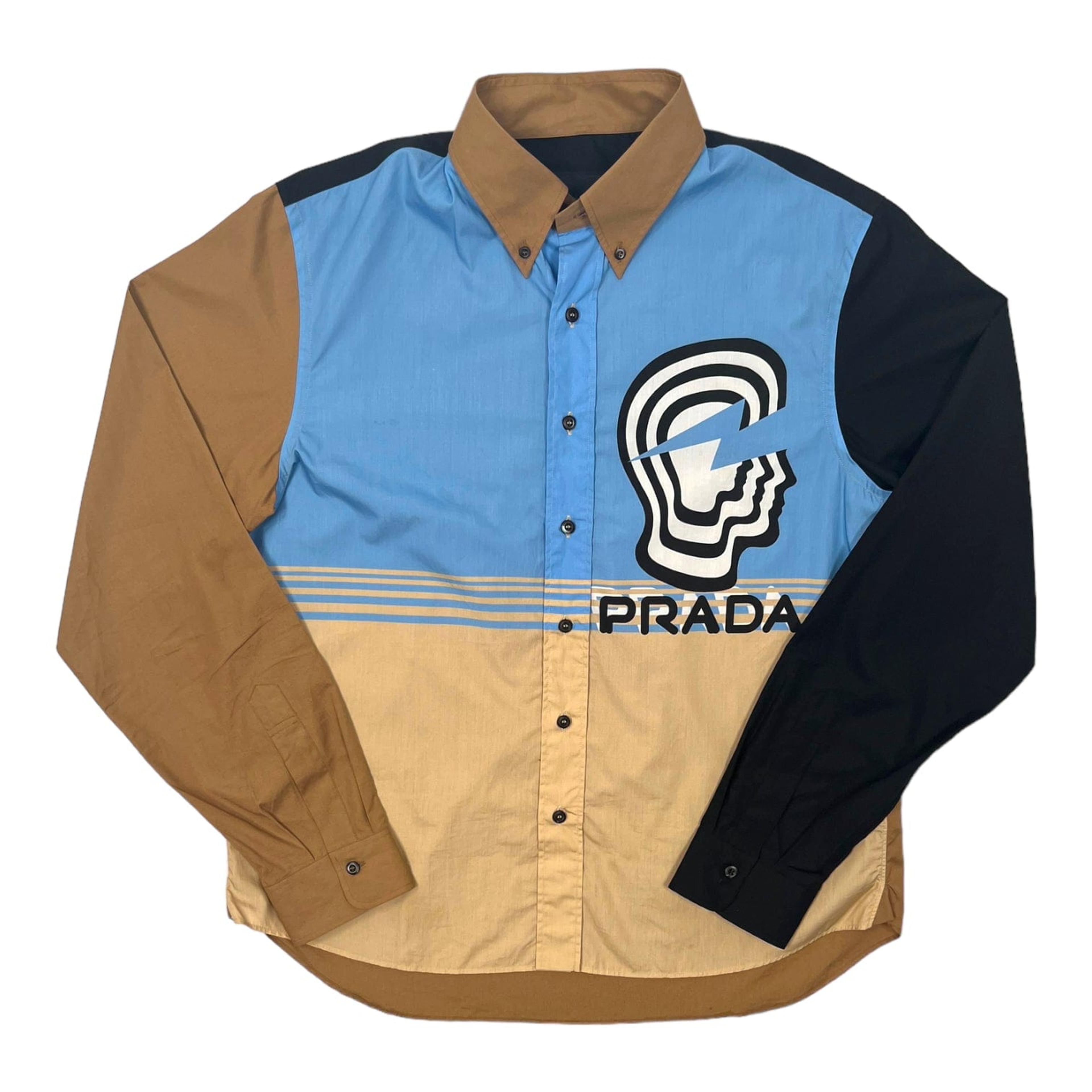 Prada Vertigo Colorblock Button Up Shirt Blue Pre-Owned