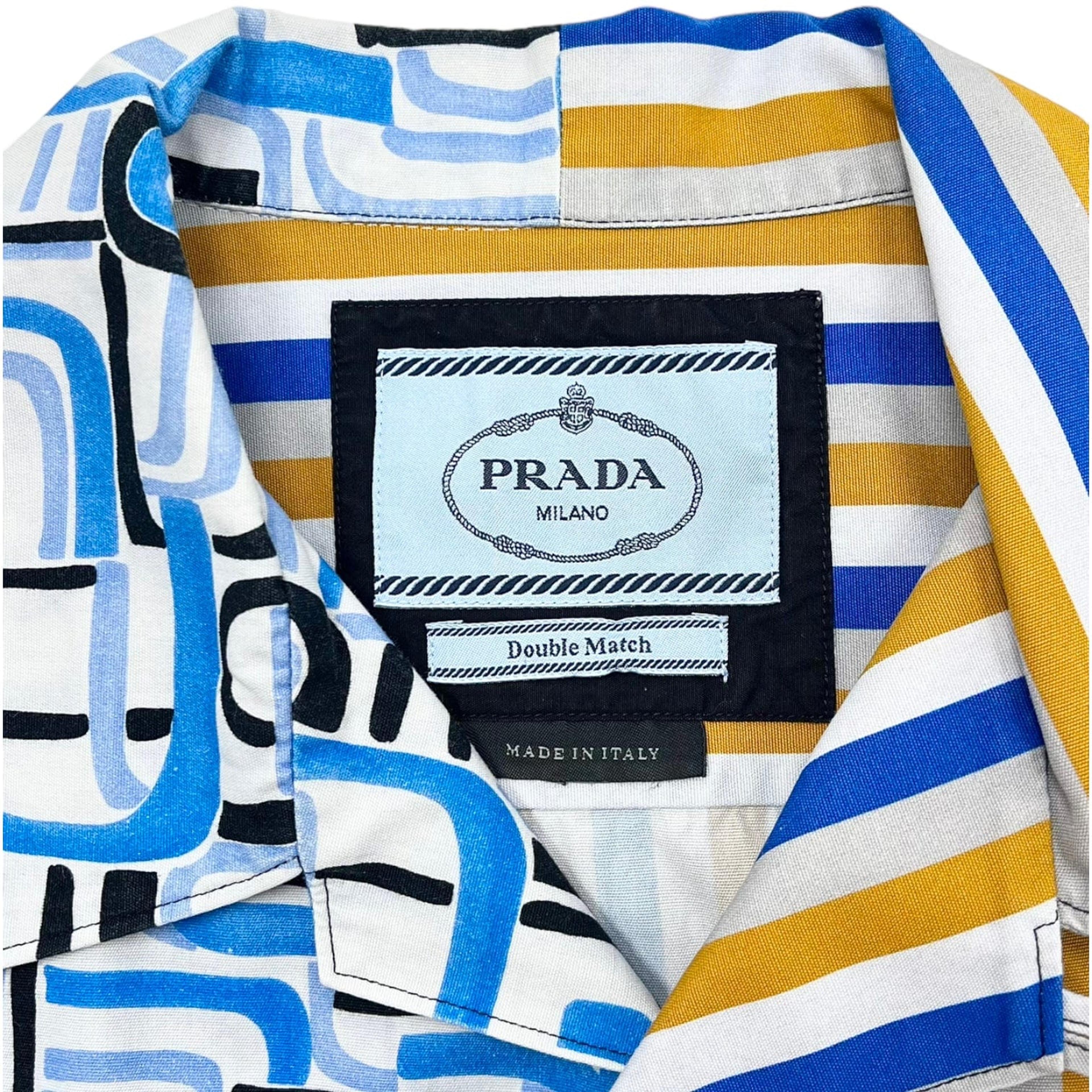 Alternate View 2 of Prada Double Match Bowling Button Up Shirt Stripe Blue Pre-Owned
