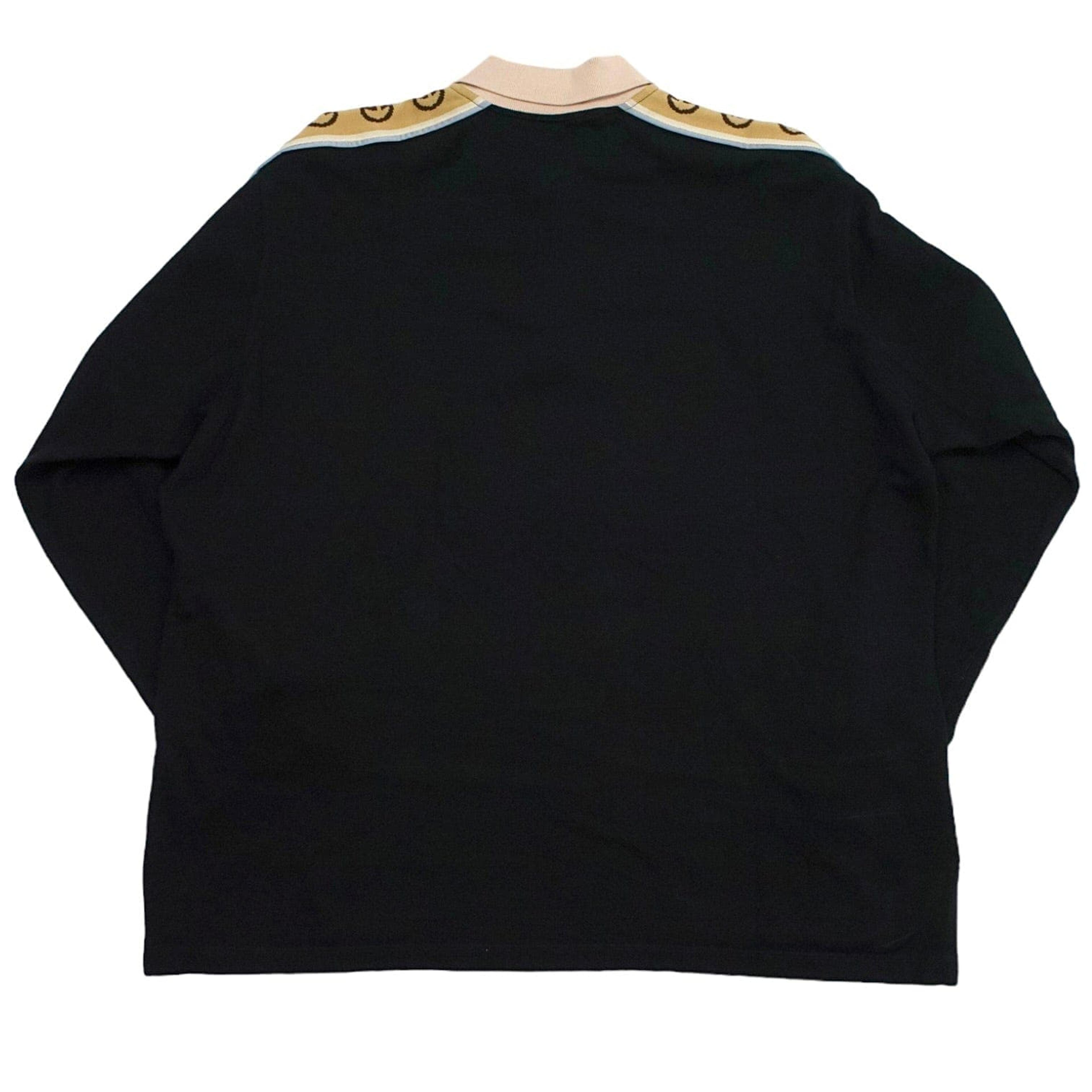 Alternate View 1 of Gucci Taped Logo Long Sleeve Polo Tee Shirt Black Pre-Owned