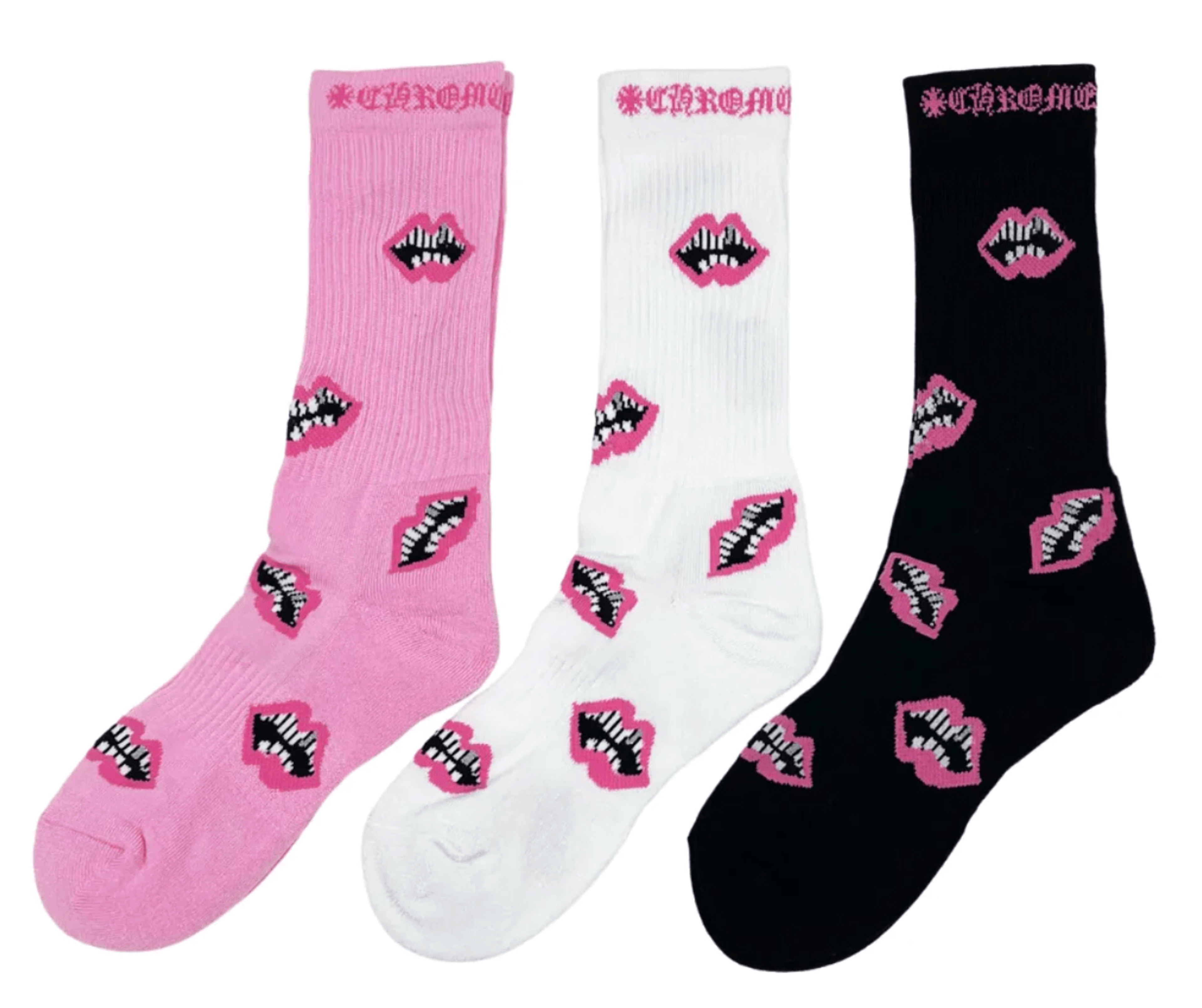 Chrome Hearts Chomper Socks Black White Pink (3 Pack)