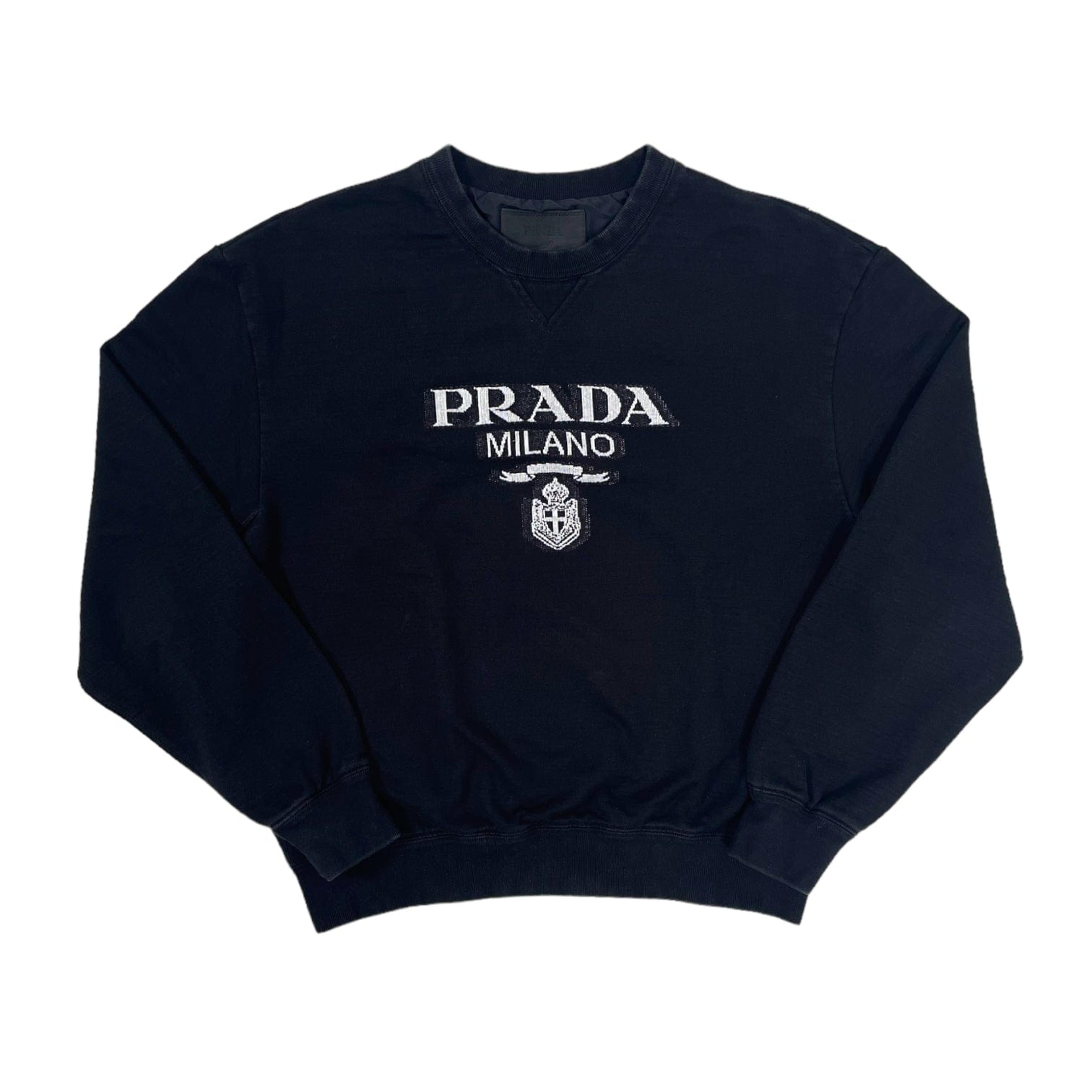 Prada Knitted Logo Crewneck Sweatshirt Black Pre-Owned