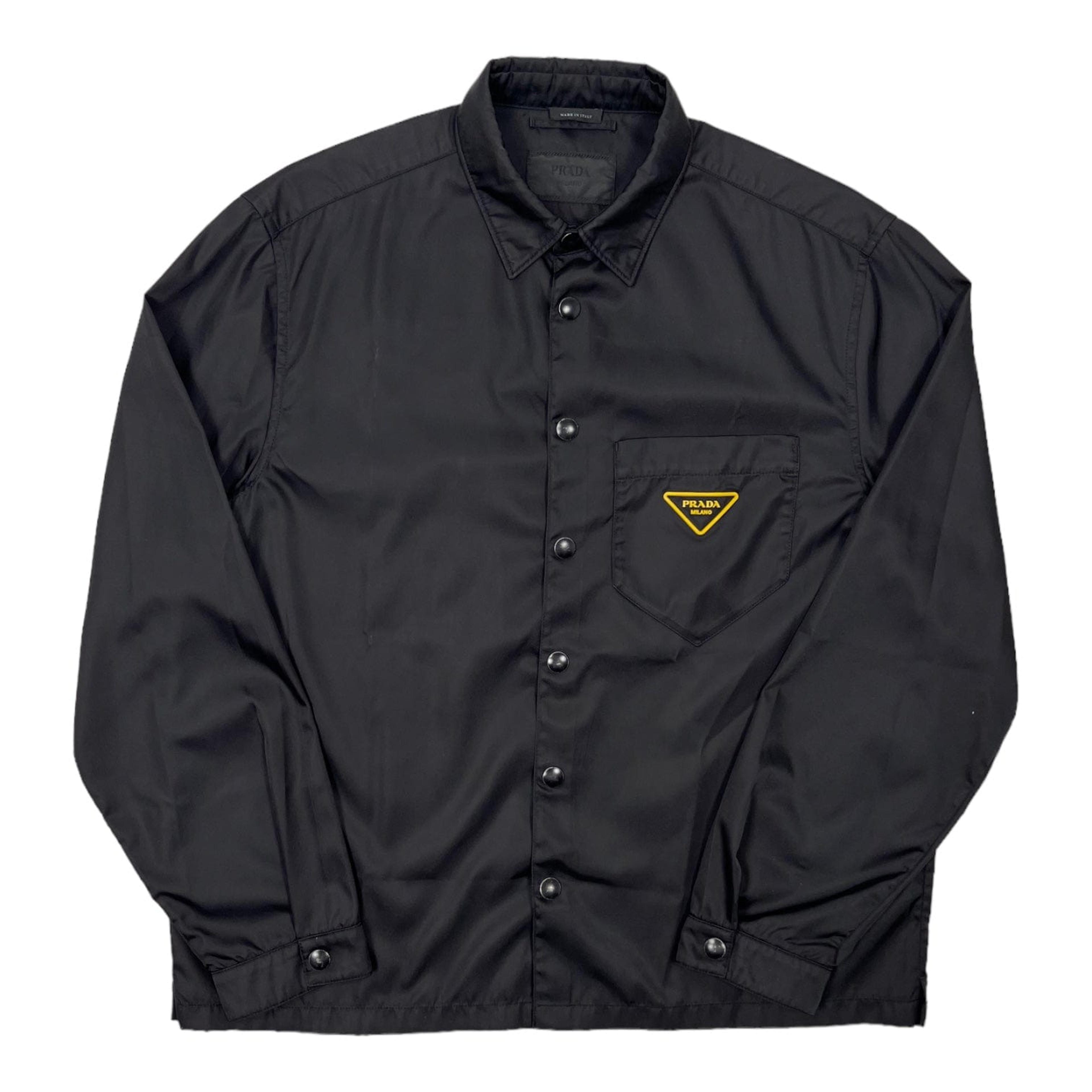 Prada Re Nylon Button Up Shirt Black Yellow Pre-Owned
