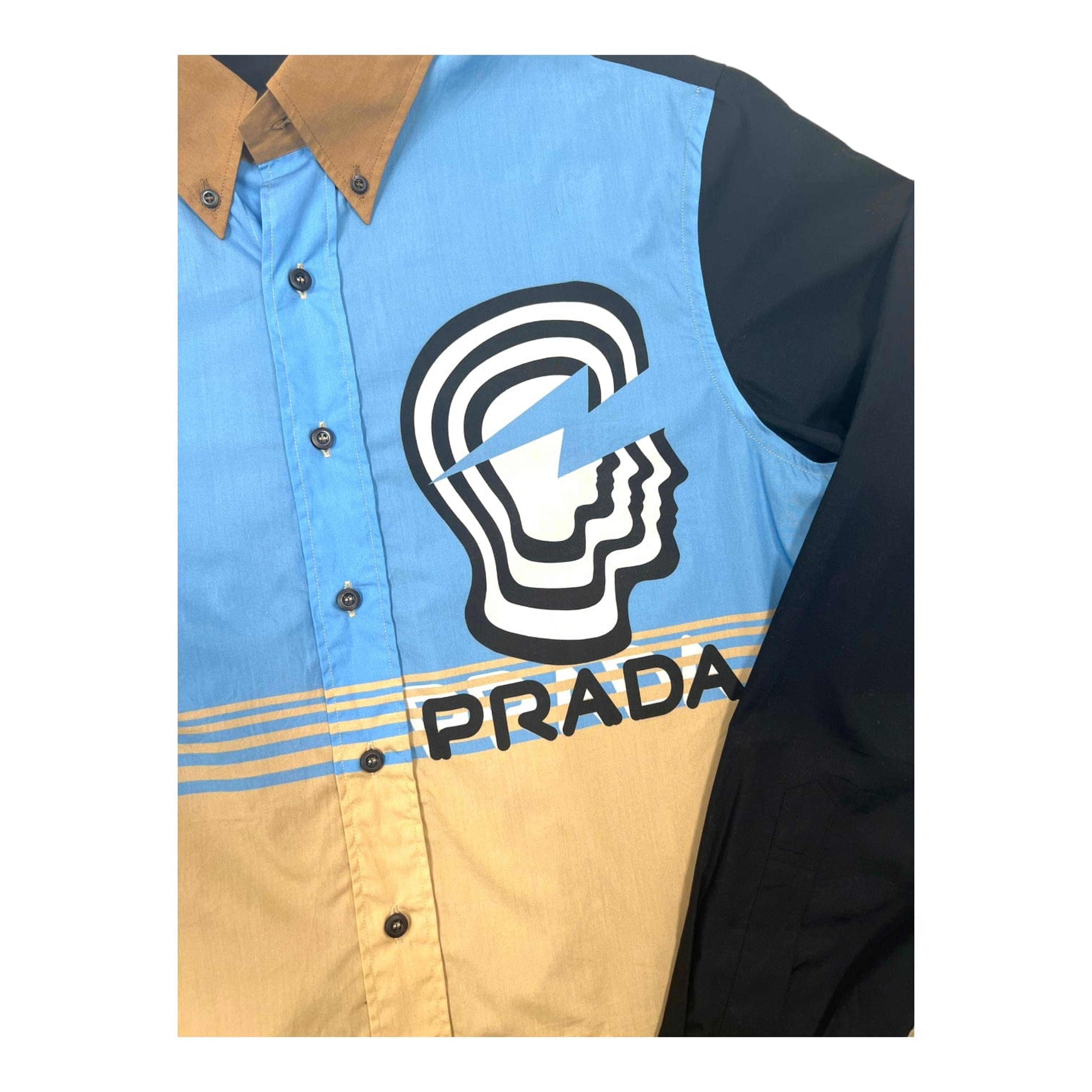 Alternate View 2 of Prada Vertigo Colorblock Button Up Shirt Blue Pre-Owned