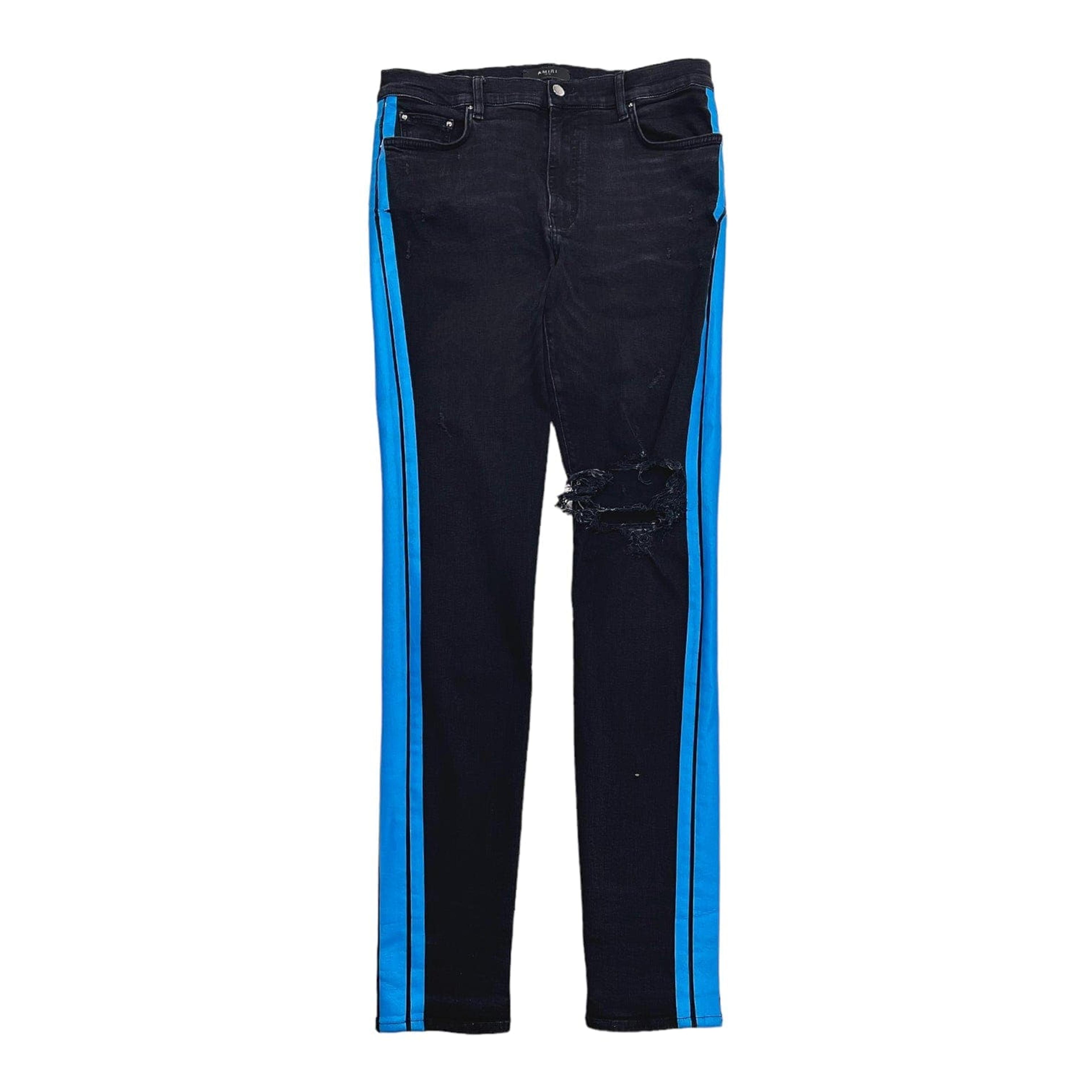 Amiri Broken Track Jeans Aged Black Neon Blue Pre-Owned