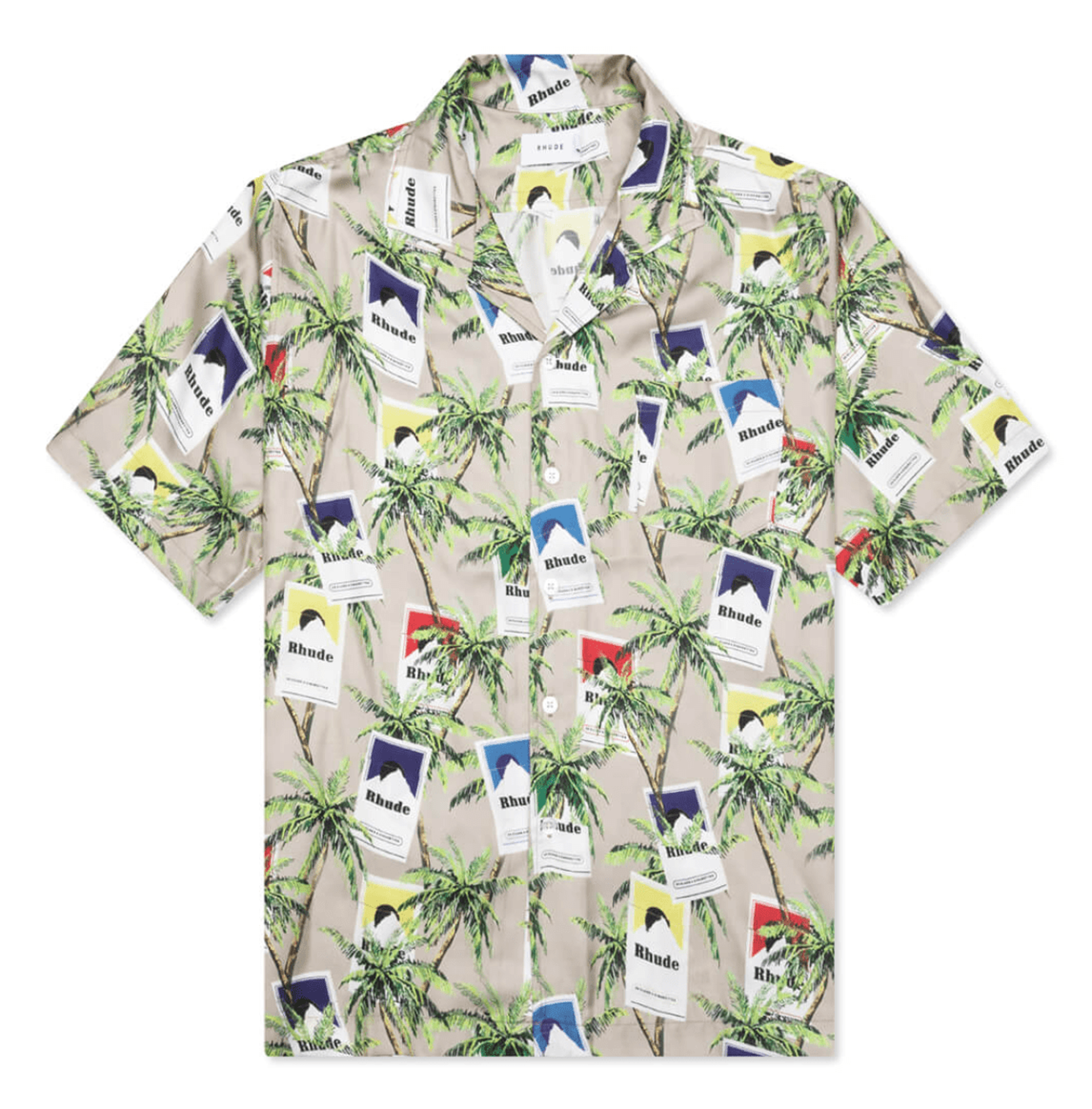 Rhude Cigarette Print Short Sleeve Button Up Shirt Tan