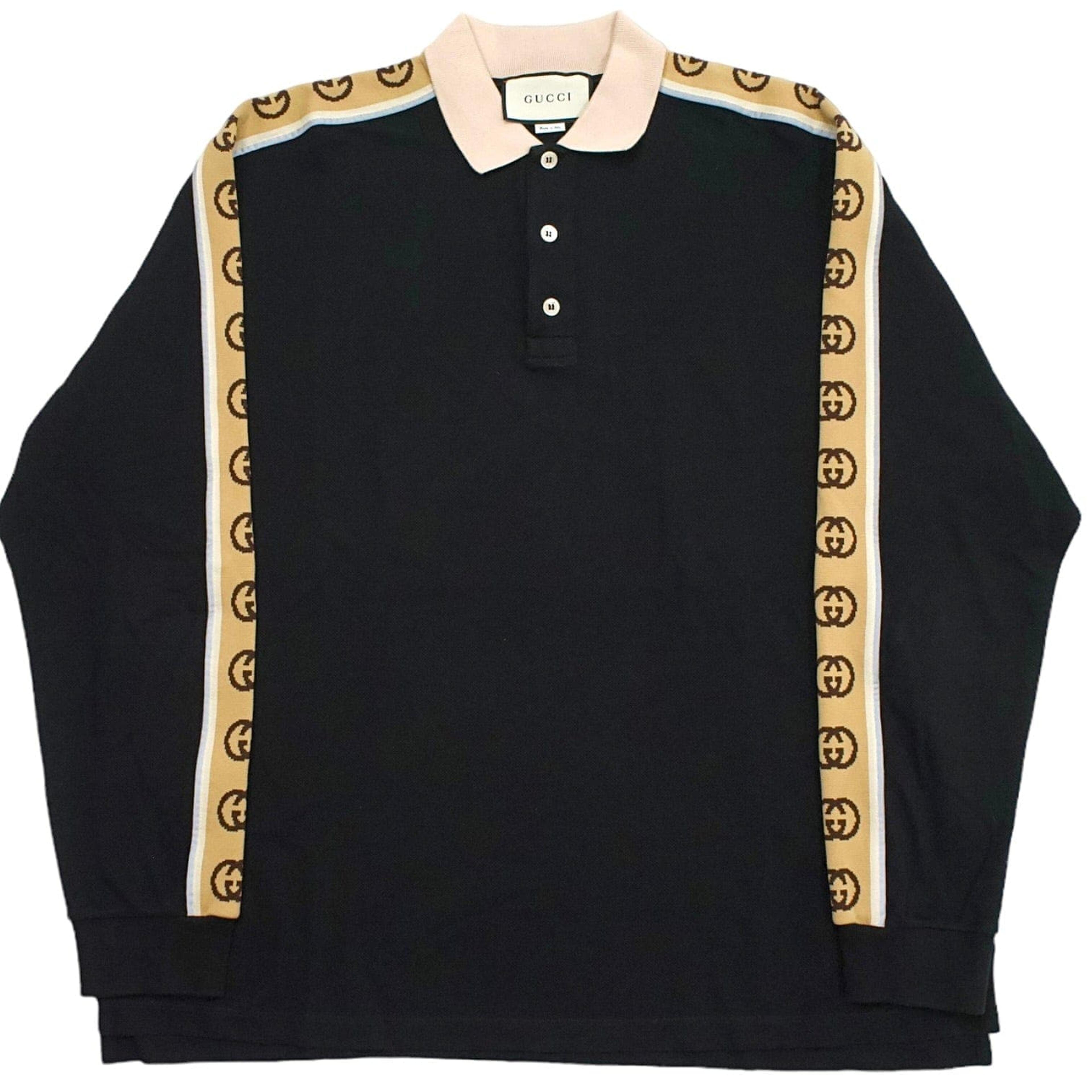 Gucci Taped Logo Long Sleeve Polo Tee Shirt Black Pre-Owned