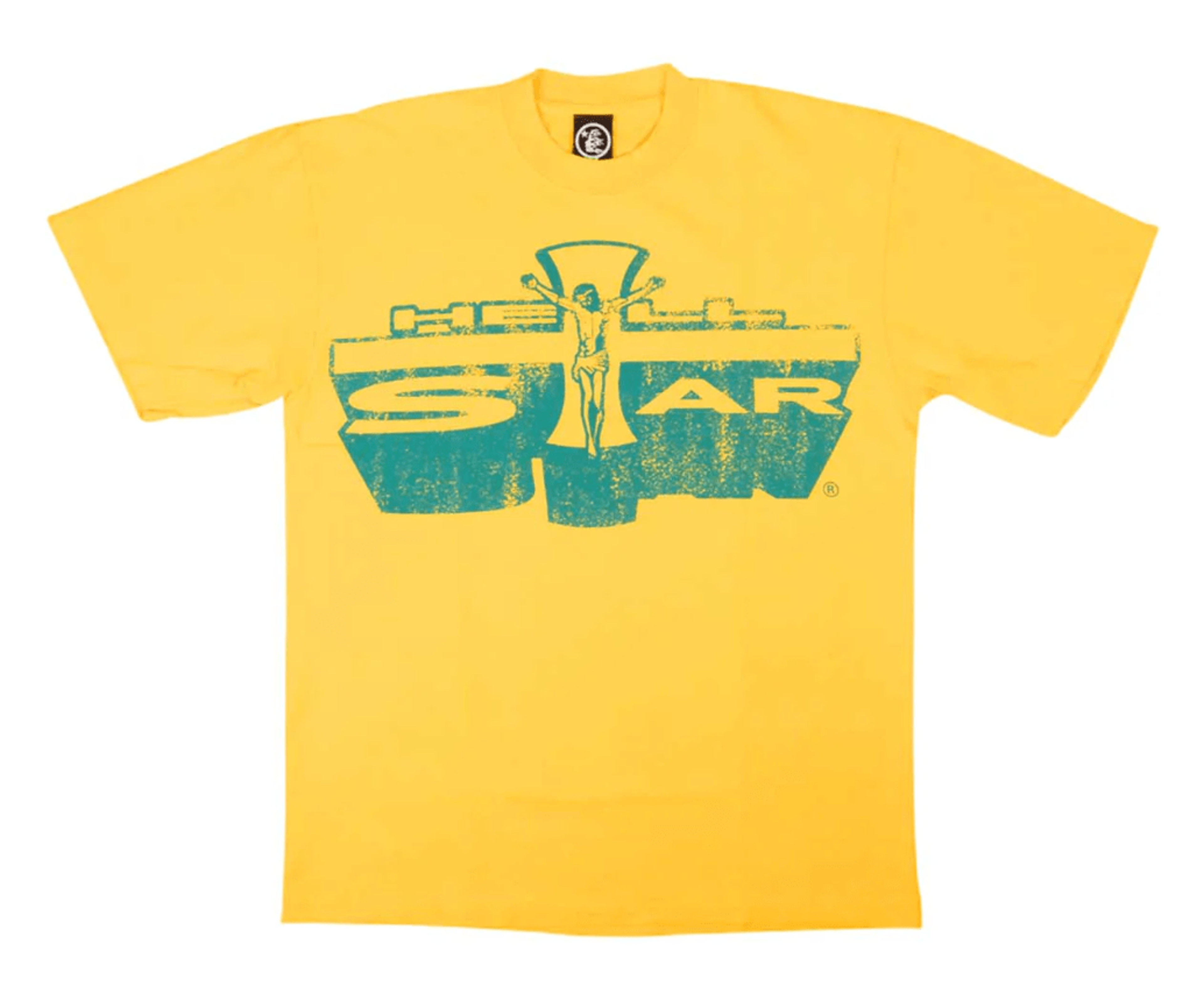 Hellstar Studios Jesus Emblem Short Sleeve Tee Shirt Yellow