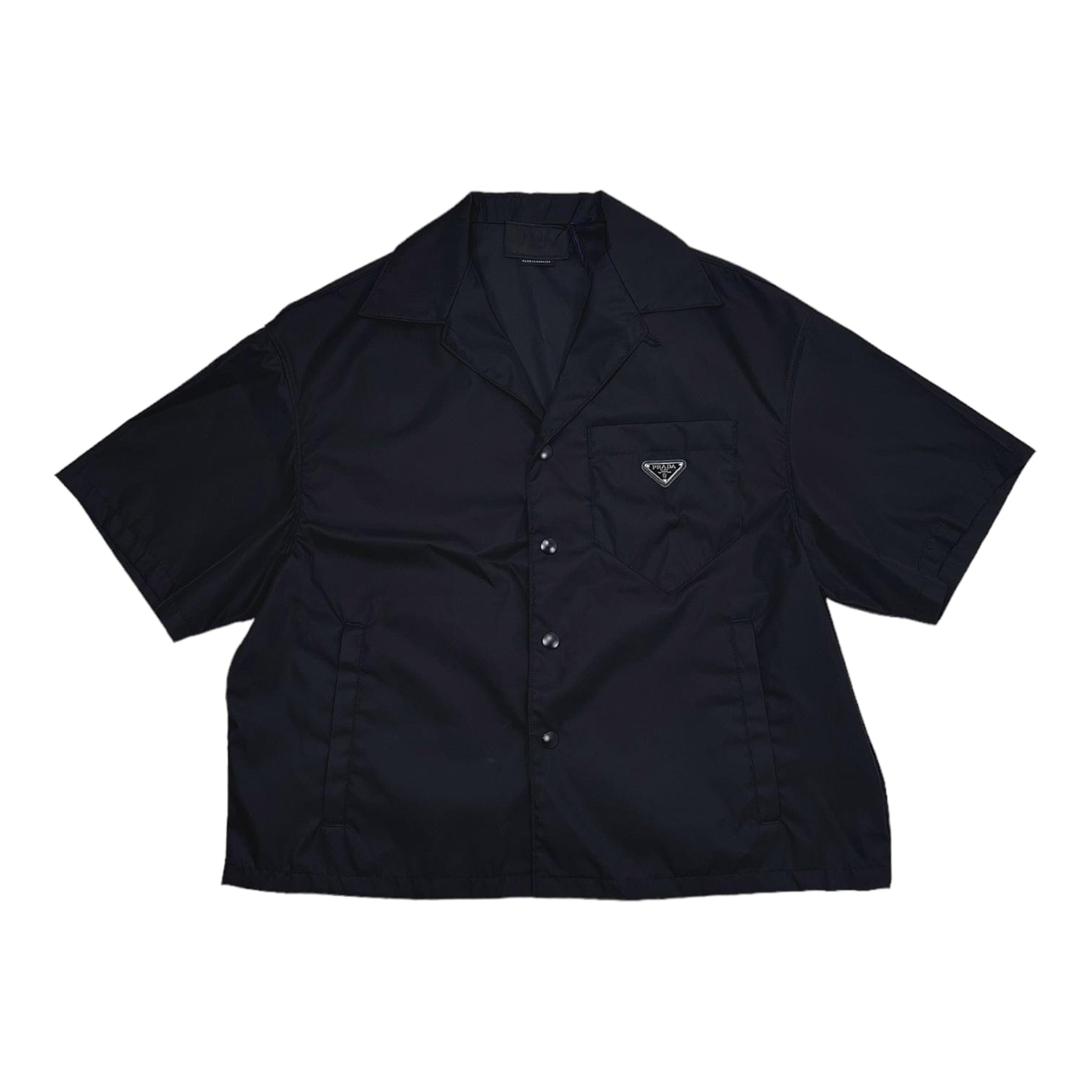 Prada Re-Nylon Button Up Short Sleeve Tee Shirt Black Pre-Owned