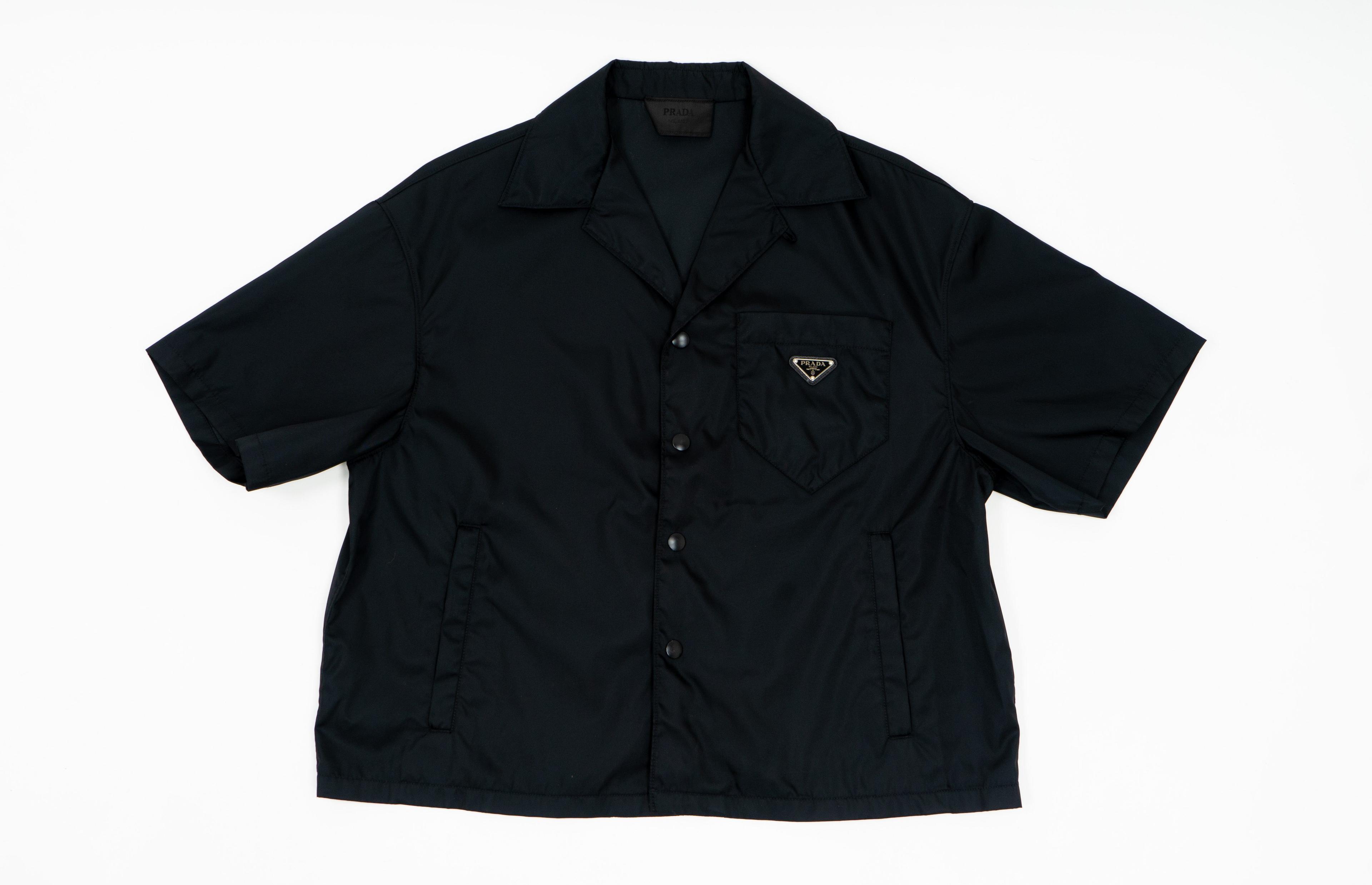 Prada Re-Nylon Button Up Short Sleeve Tee Shirt Black Pre-Owned