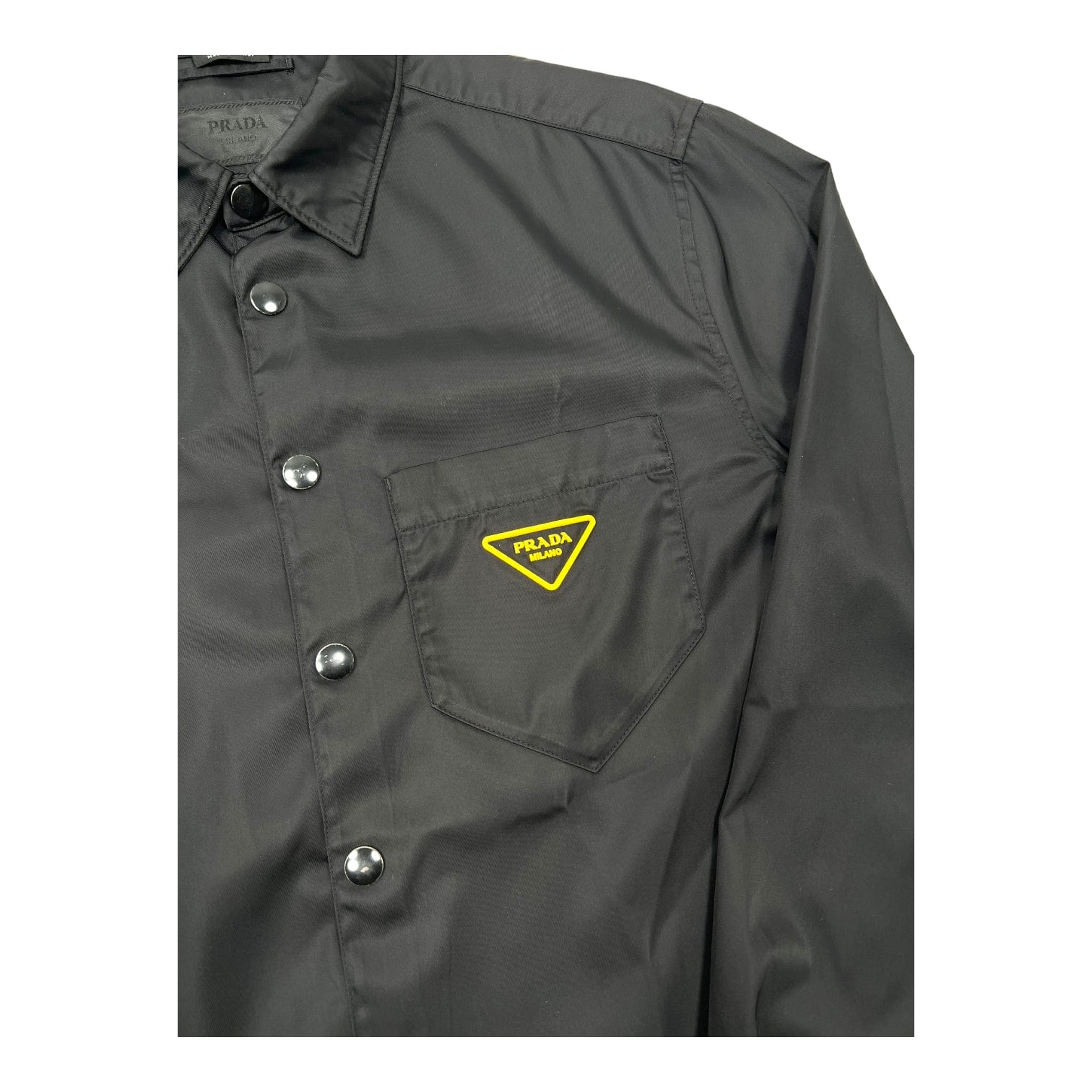 Alternate View 2 of Prada Re Nylon Button Up Shirt Black Yellow Pre-Owned