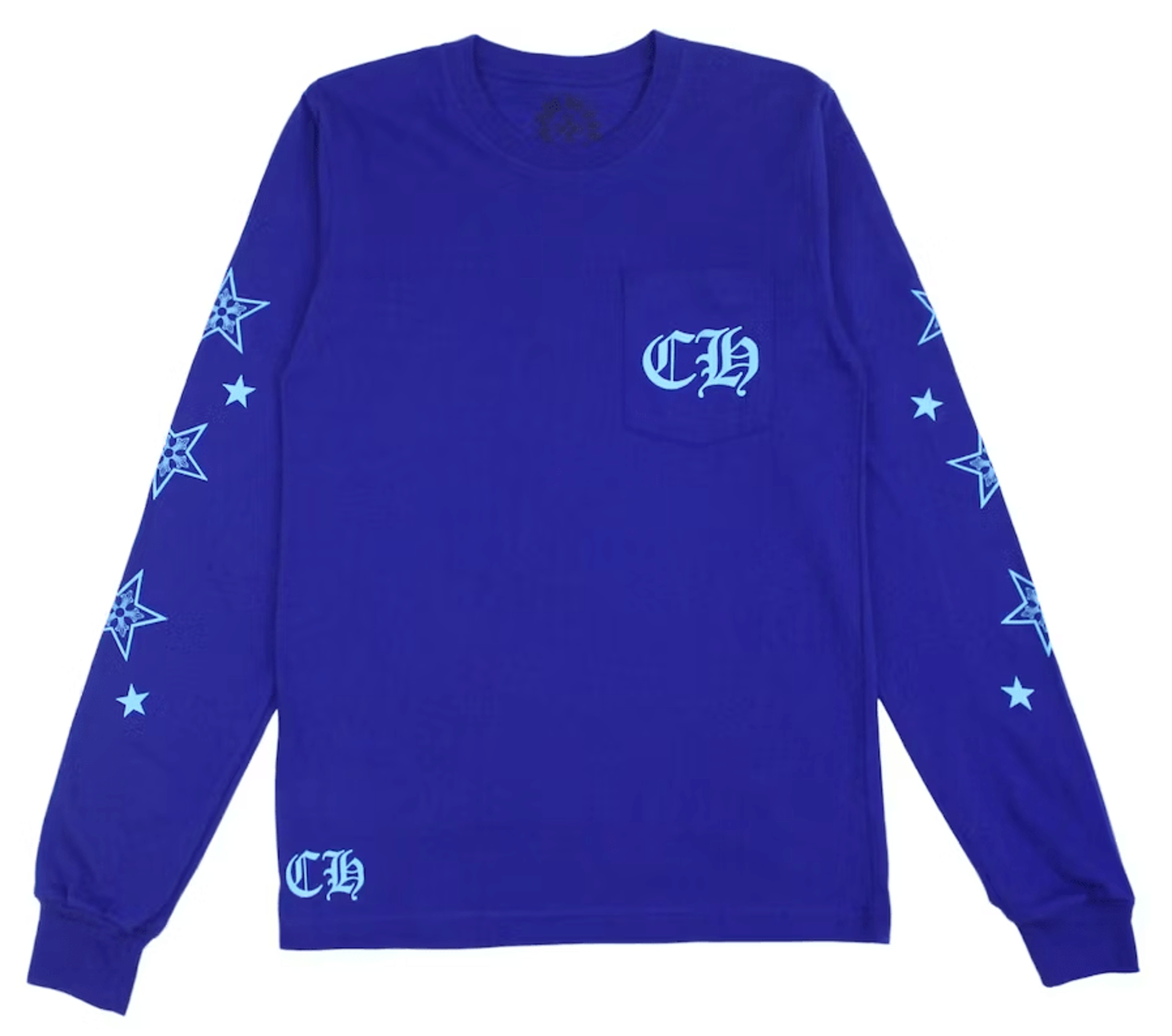 Chrome Hearts Stars CH Pocket Logo Long Sleeve Tee Shirt Lapis B
