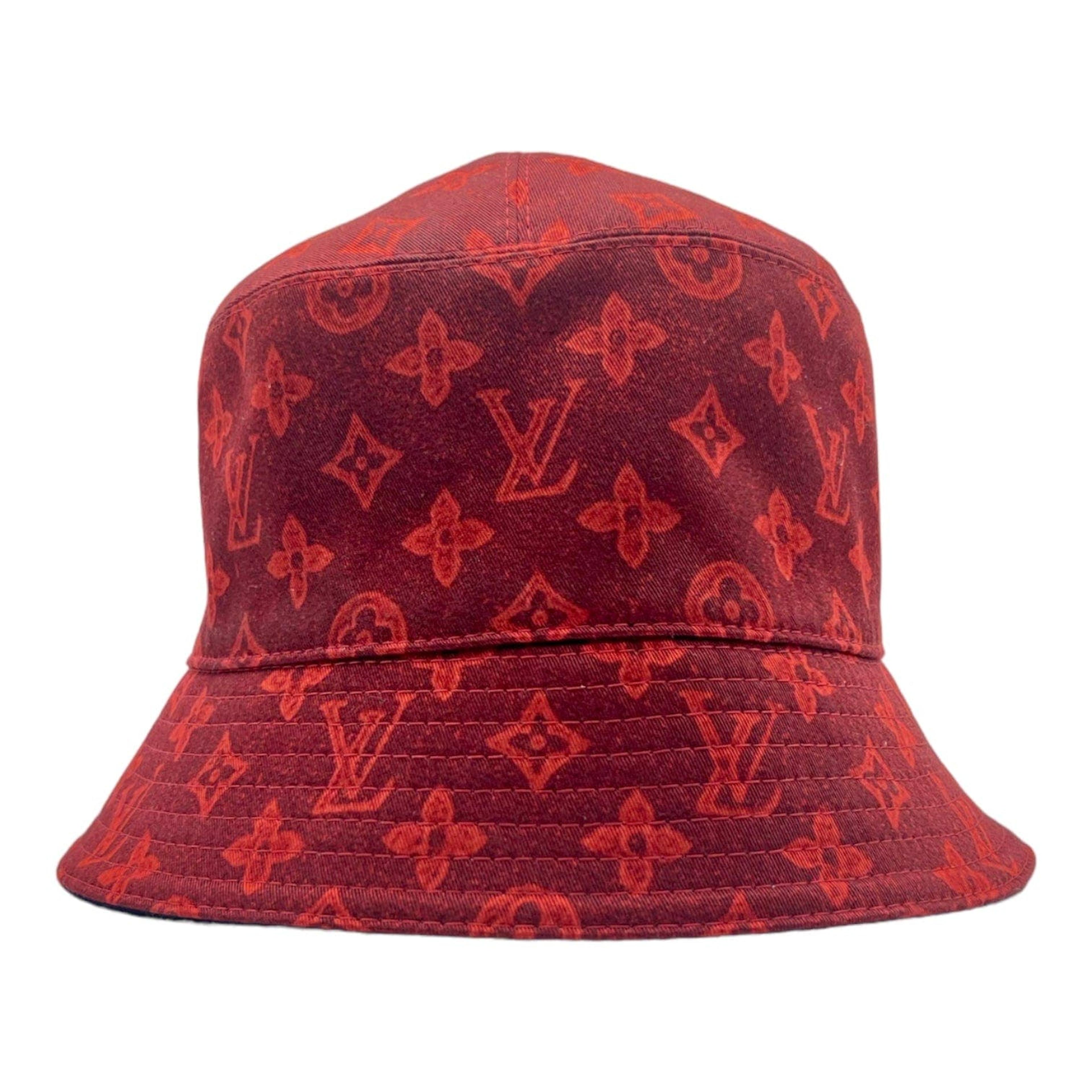 Louis Vuitton Monogram Record Bucket Hat Red Navy Pre-Owned