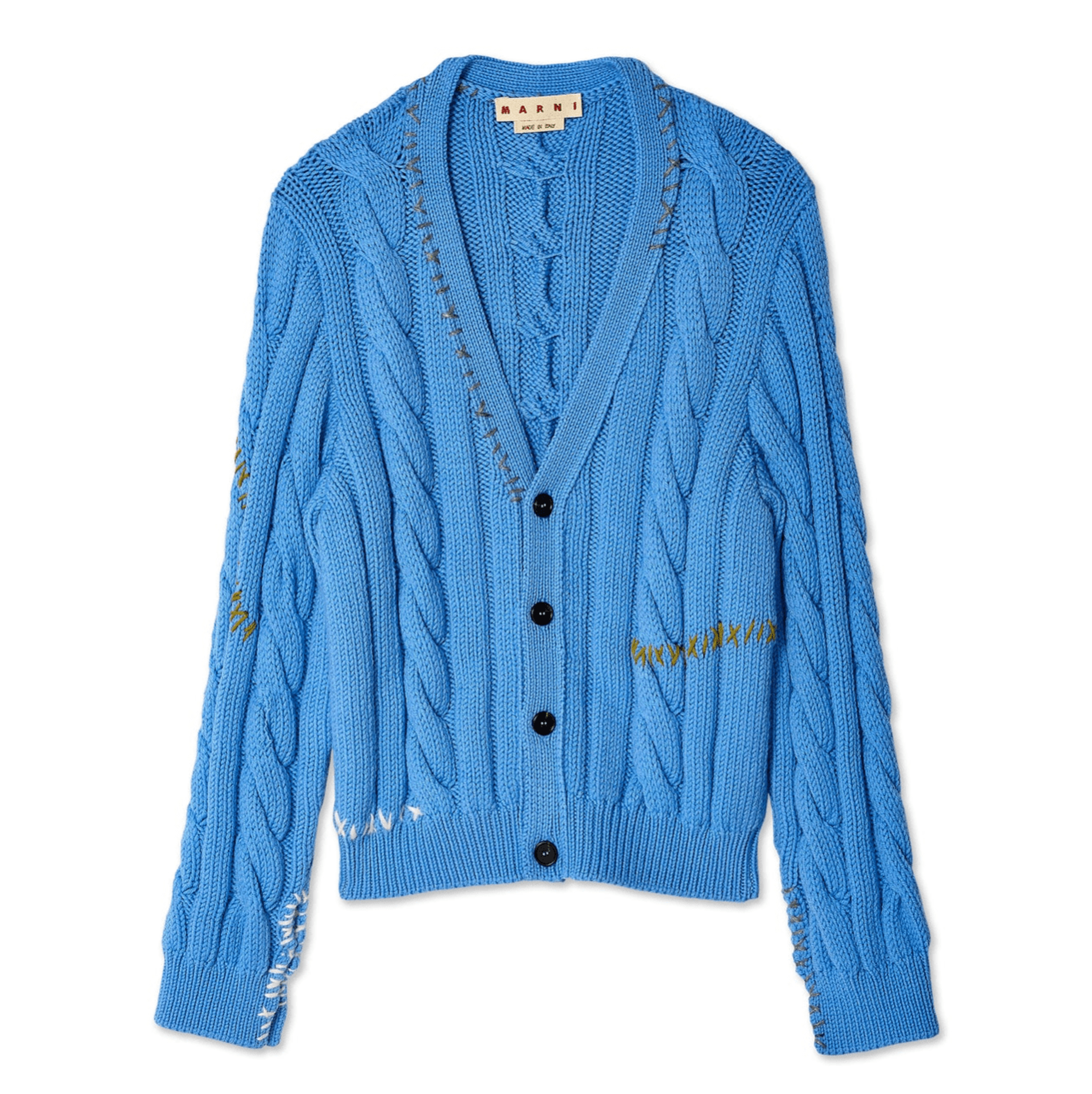 Marni Cable Knit Cardigan Sweater Iris Blue