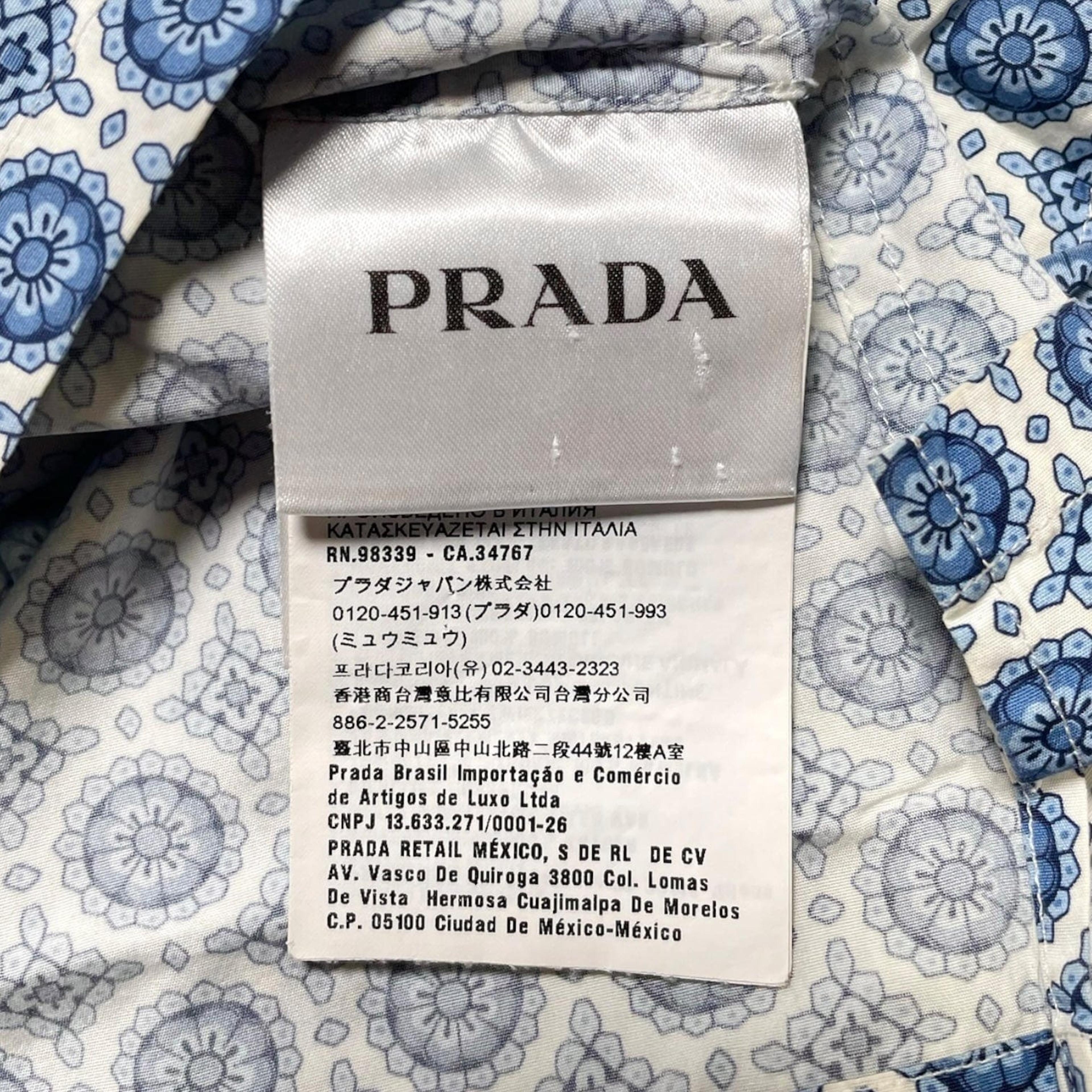 Alternate View 4 of Prada Textile Short Sleeve Button Up Shirt White Blue Pre-Owned
