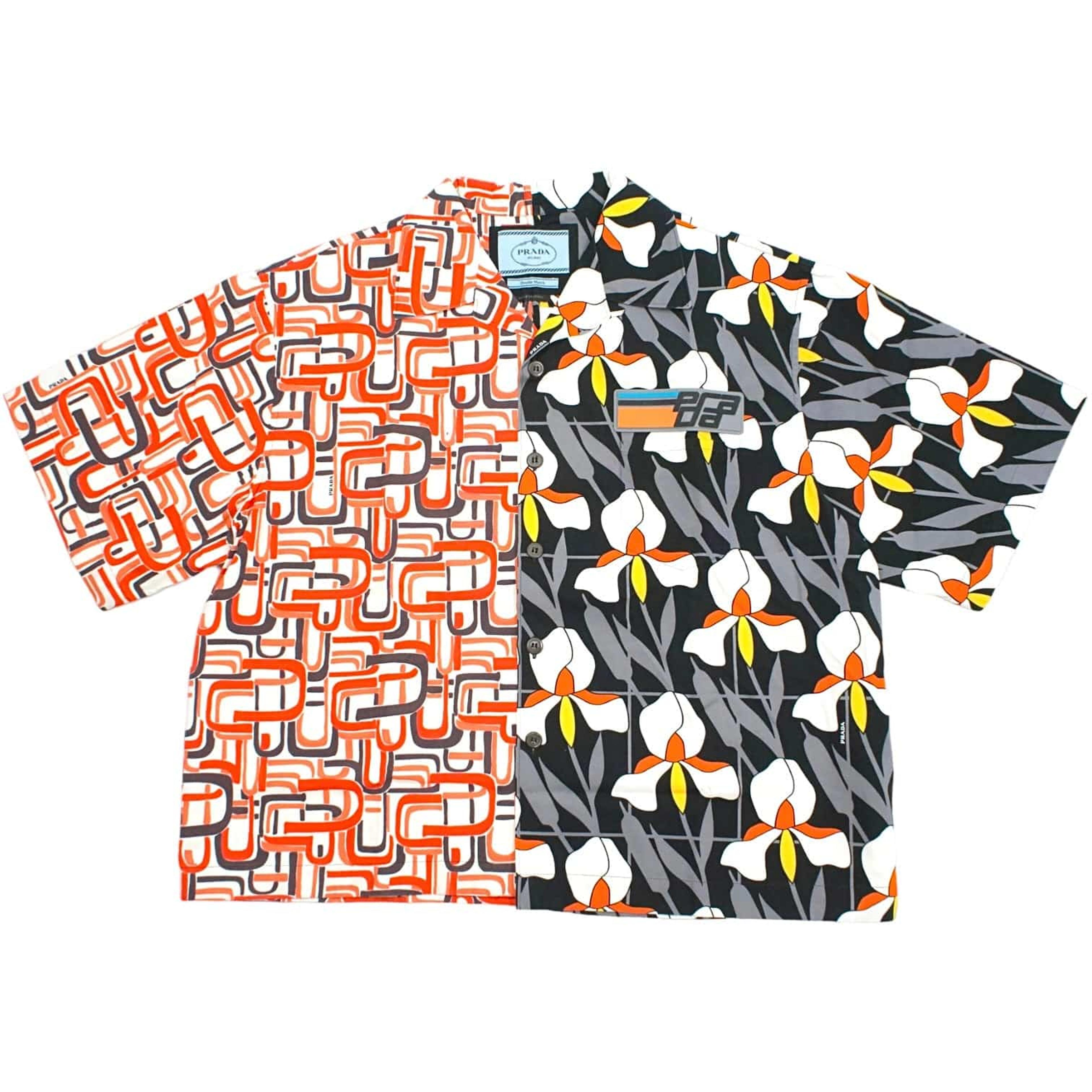 Prada Double Match Button Up Orange Grey Flowers Pre-Owned