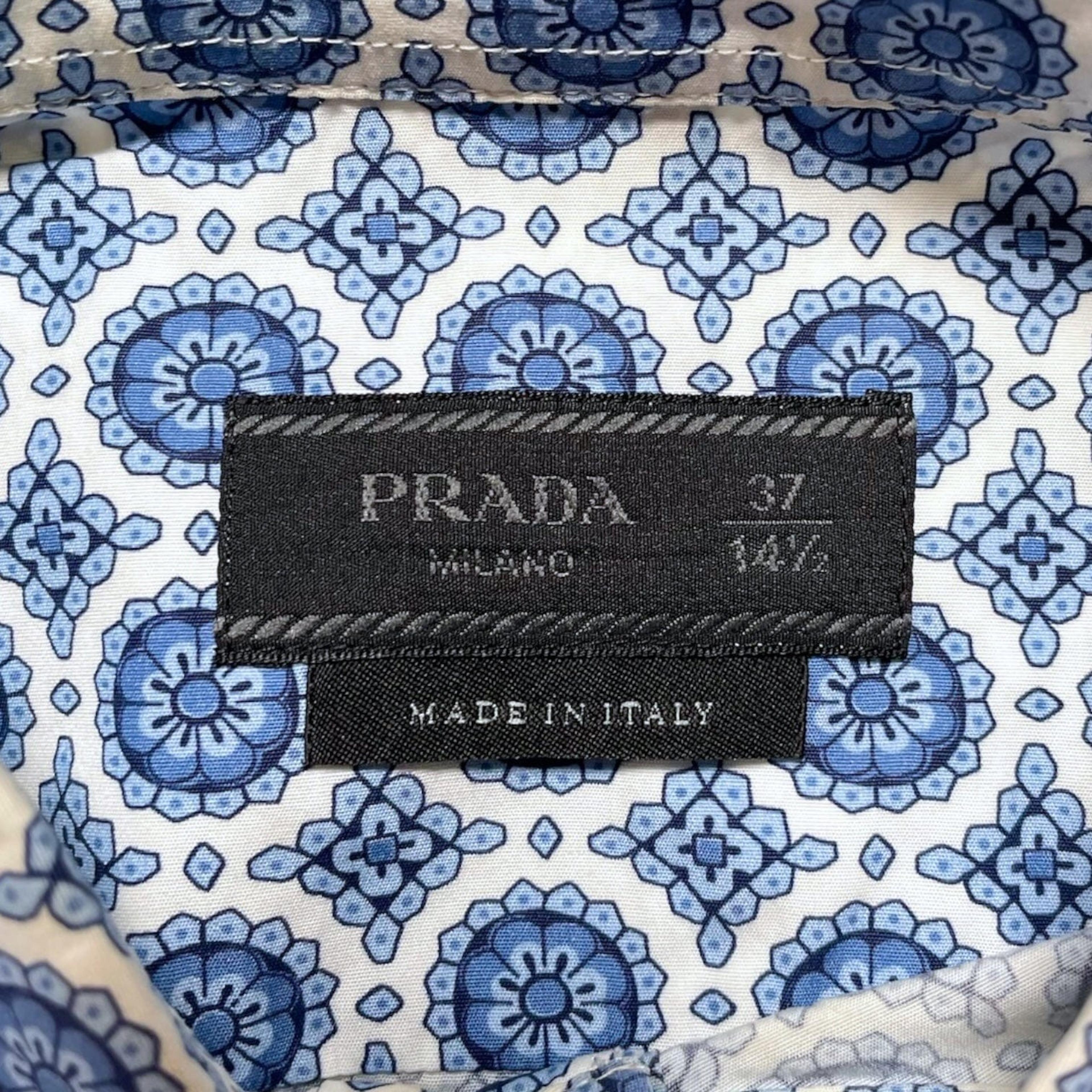 Alternate View 3 of Prada Textile Short Sleeve Button Up Shirt White Blue Pre-Owned