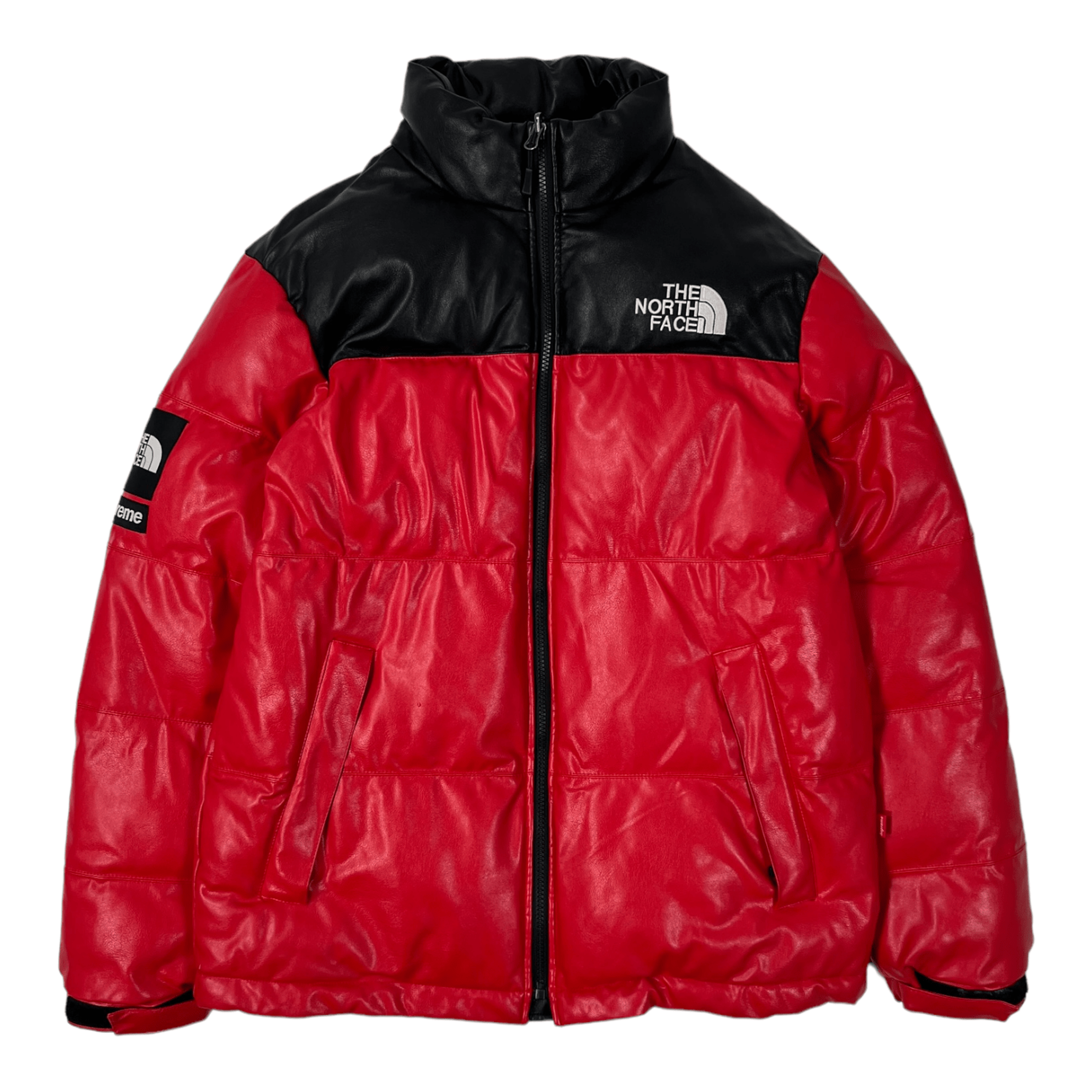 Supreme The North Face Leather Nuptse Jacket Red Pre-Owned