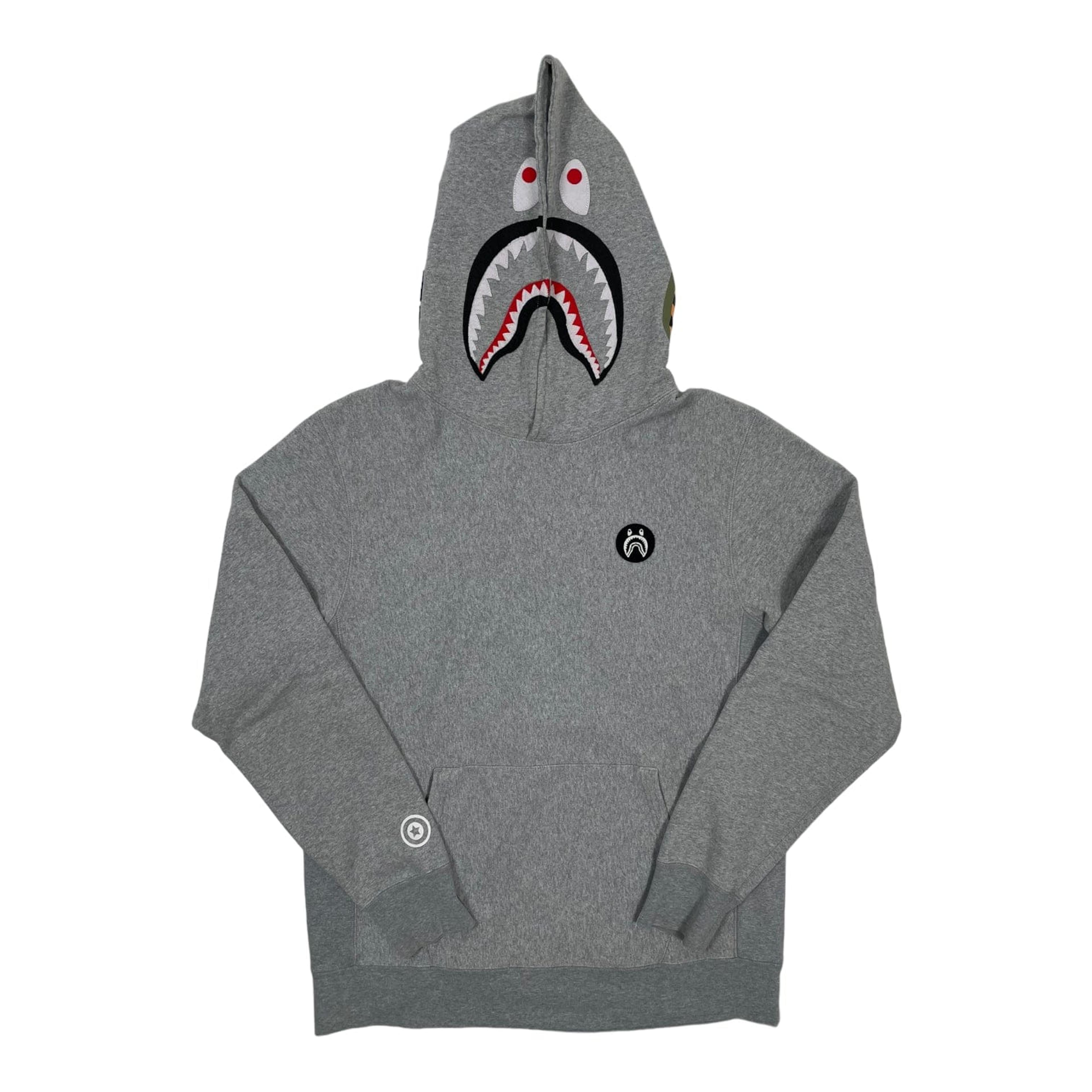 BAPE Shark Emblem Hooded Sweatshirt Grey Pre-Owned