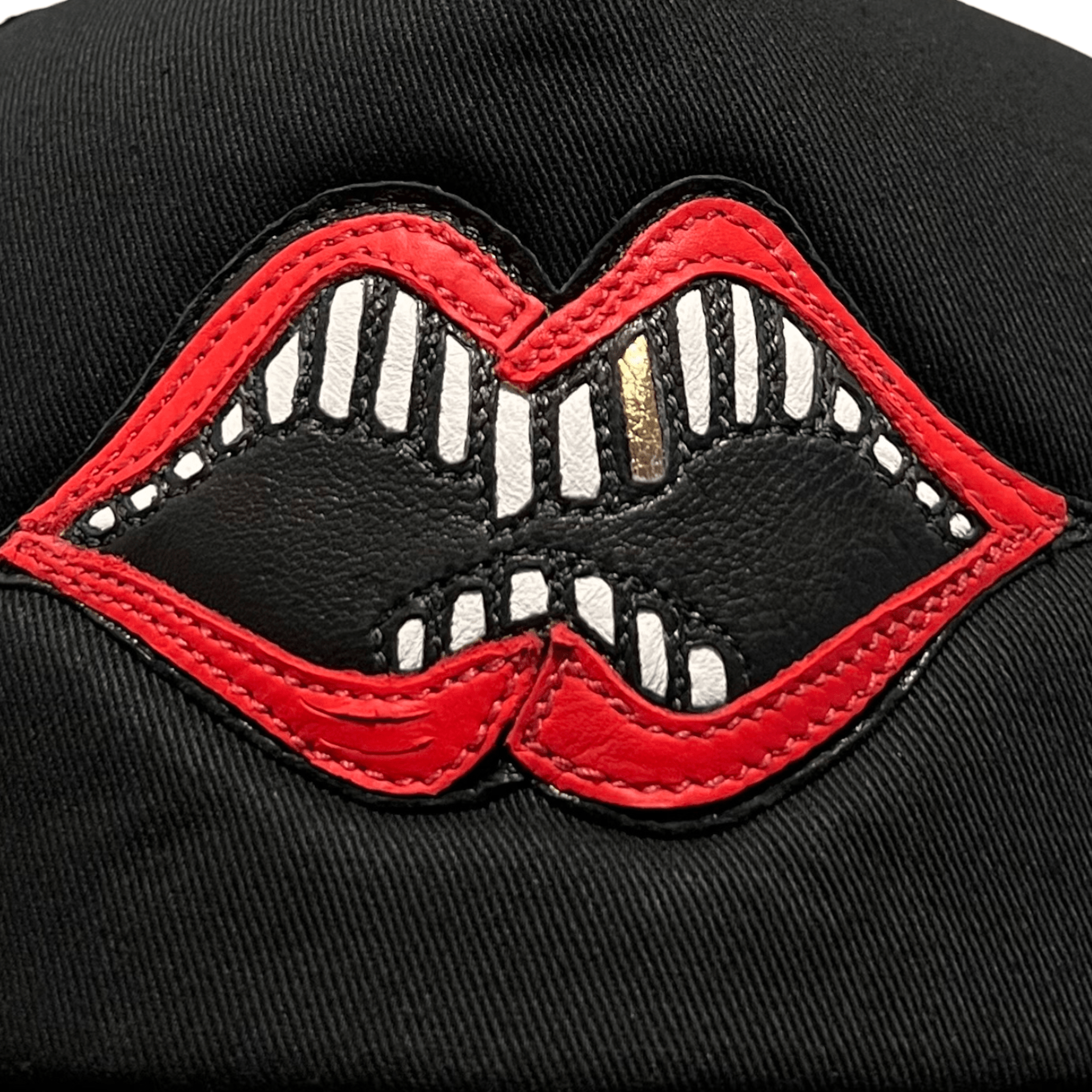 Alternate View 1 of Chrome Hearts Matty Boy Leather Chomper Lips Trucker Hat Black R