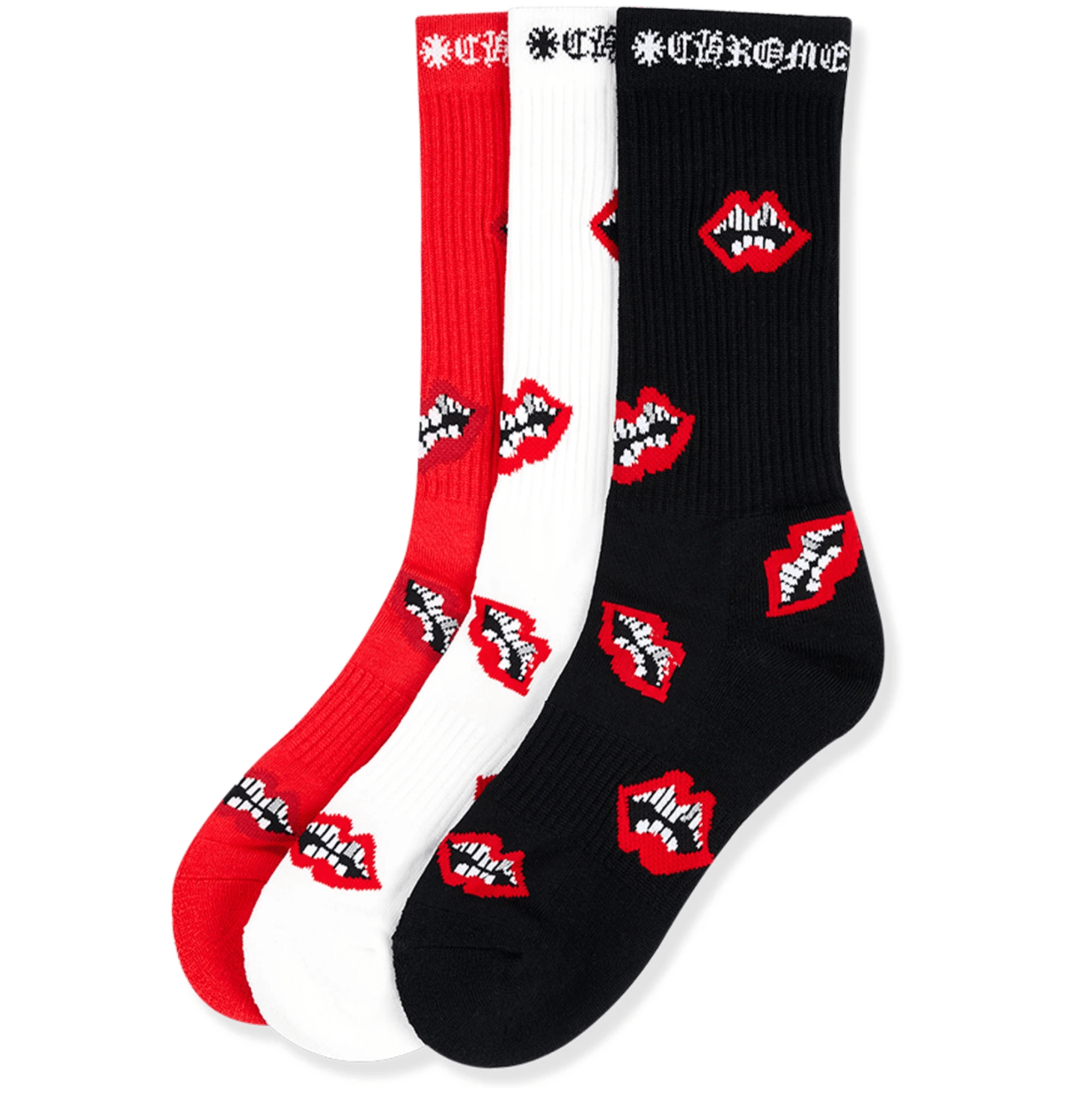 Chrome Hearts Chomper Socks Red White Black (3 Pack)