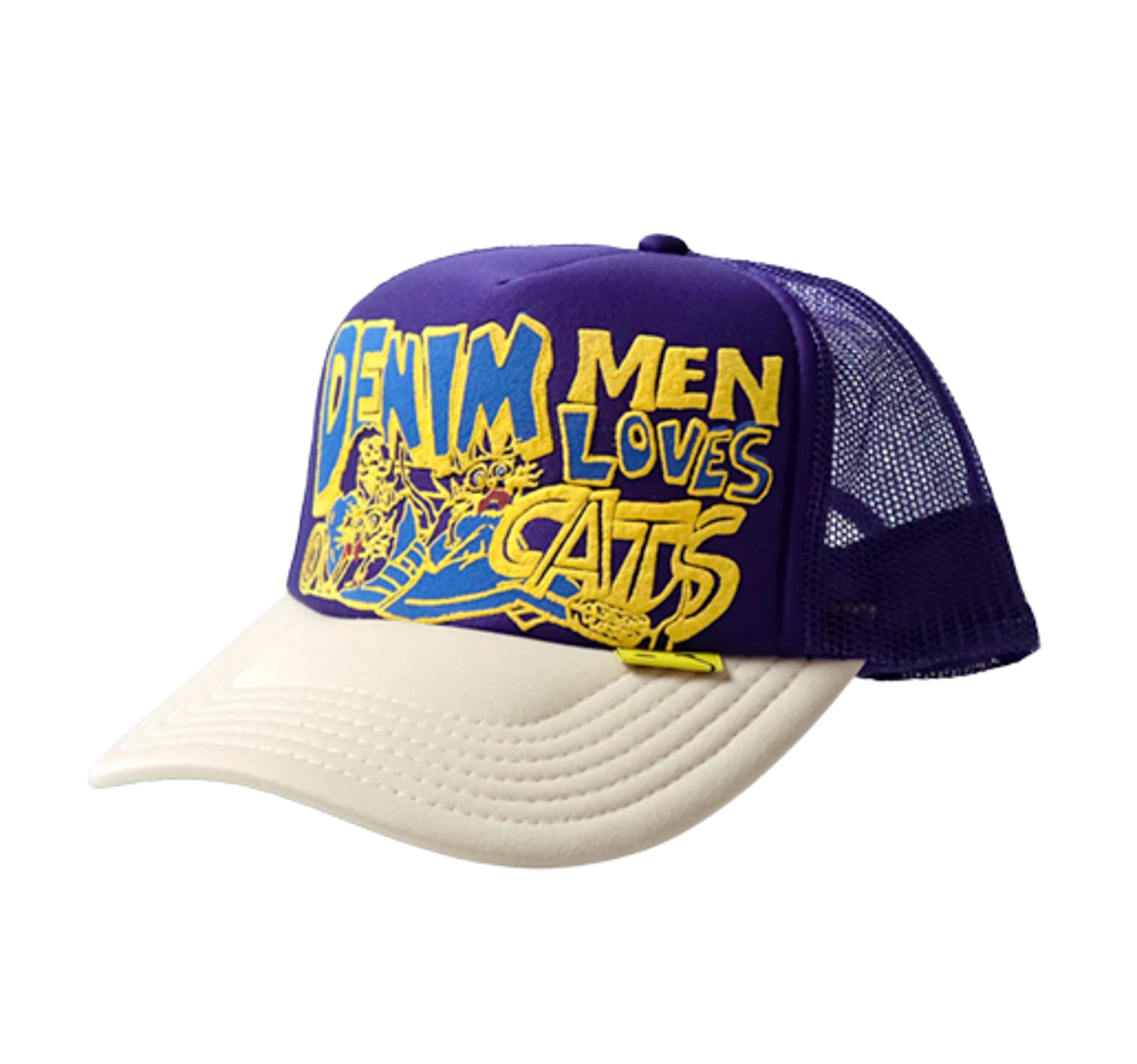 Kapital Denim Men Love Cats Camo Trucker Hat Natural Purple