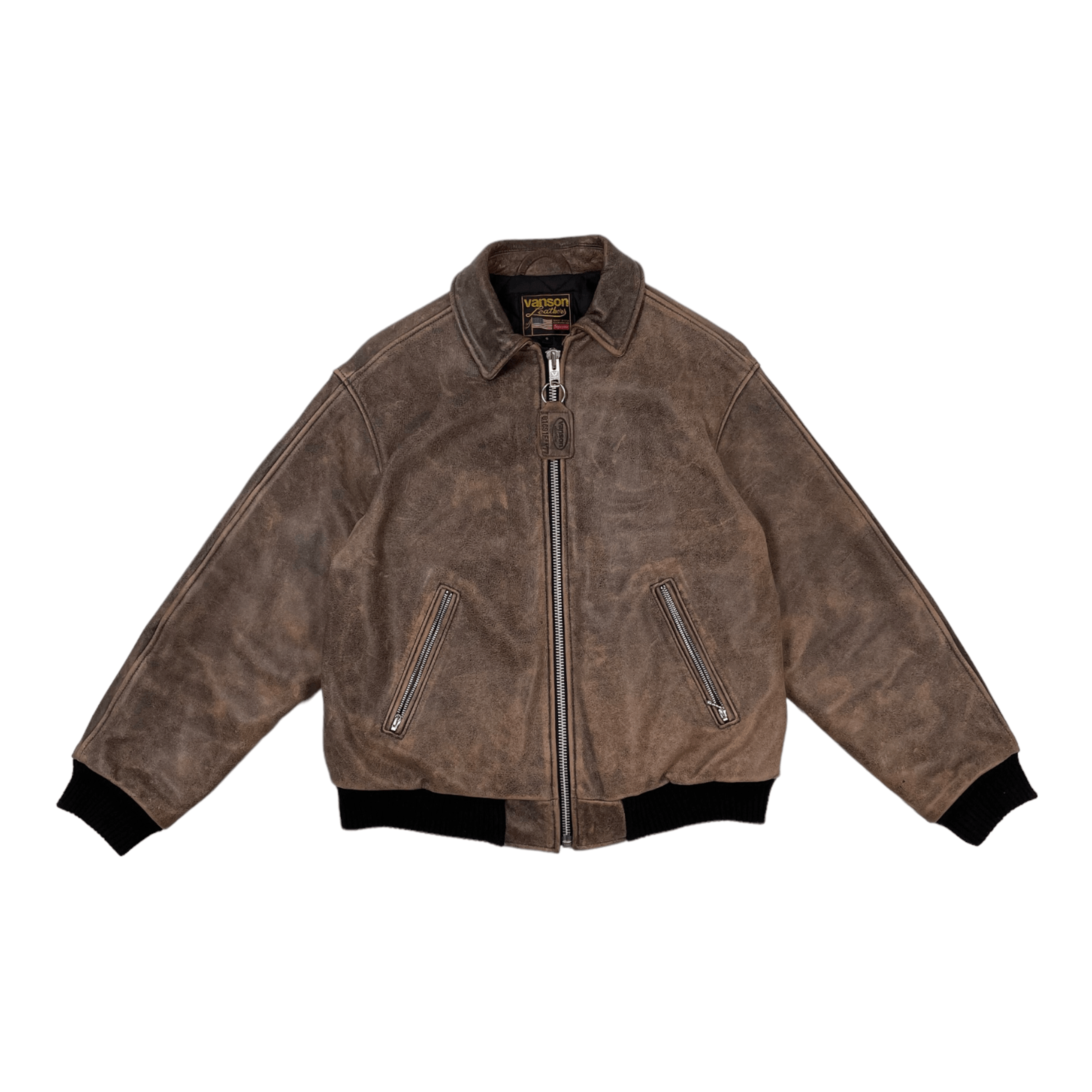 Supreme Vanson Leathers Worn Leather Jacket Brown Pre-Owned