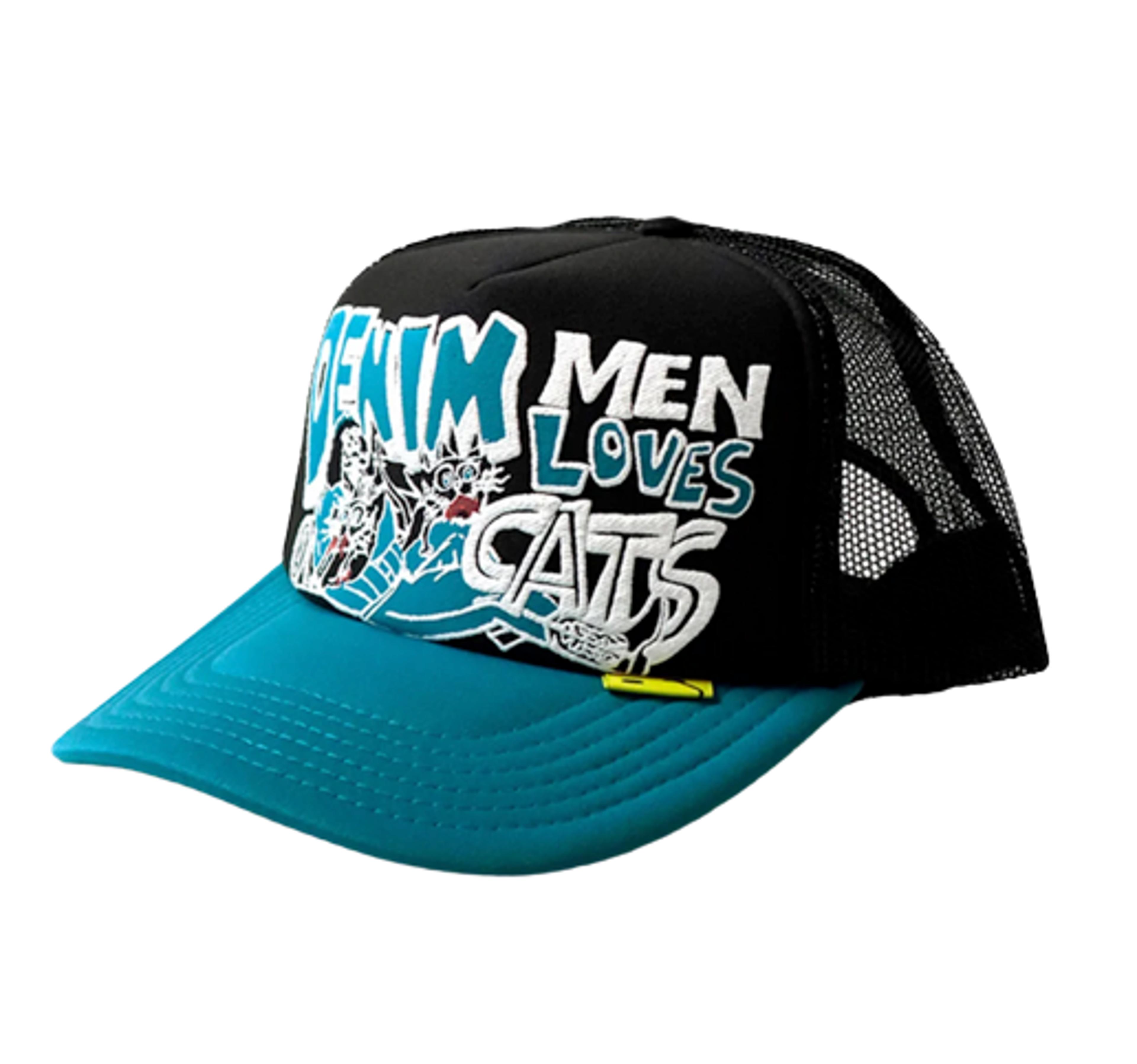 Kapital Denim Men Love Cats Camo Trucker Hat Black Blue