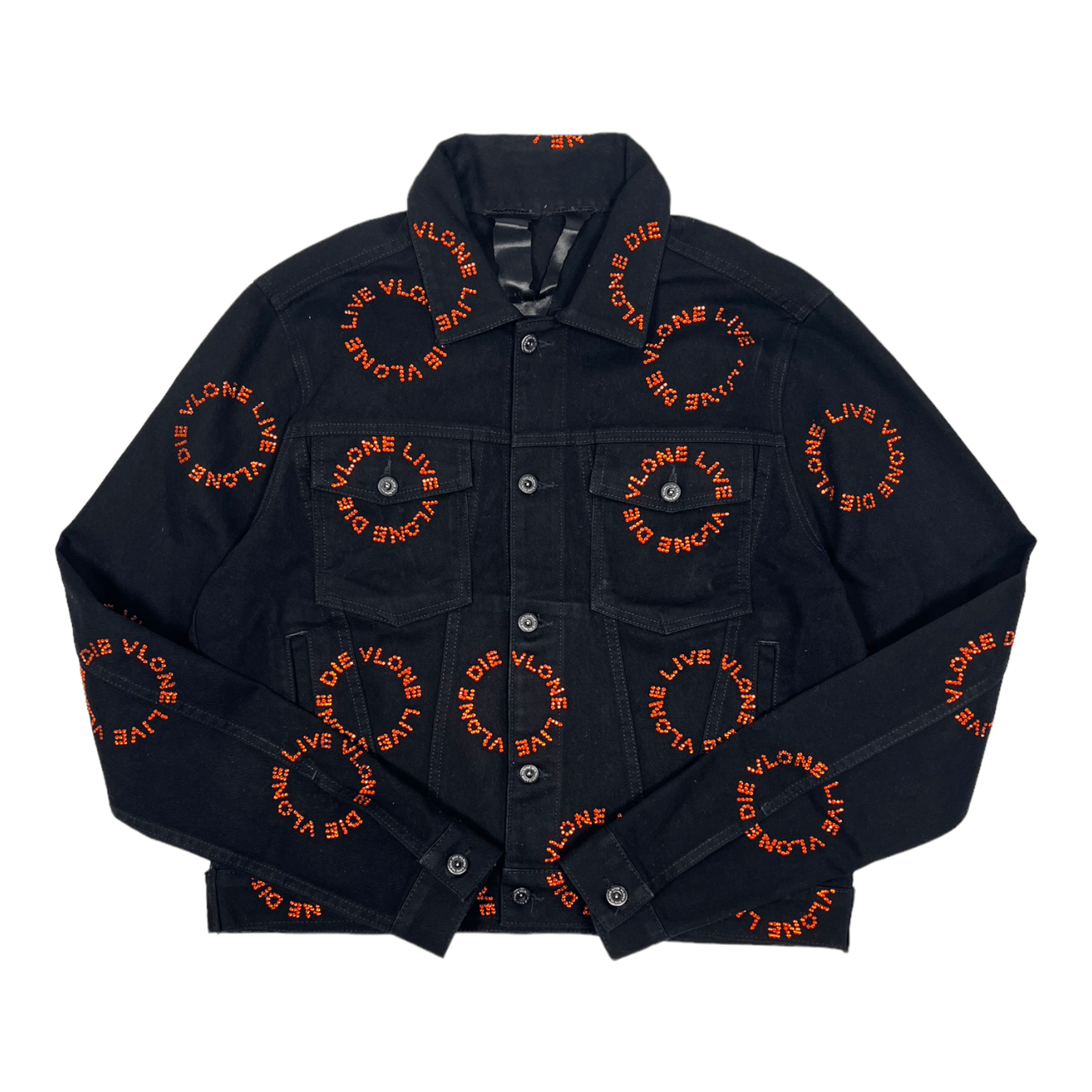 Vlone Rhinestone Denim Jacket Black Orange Pre-Owned