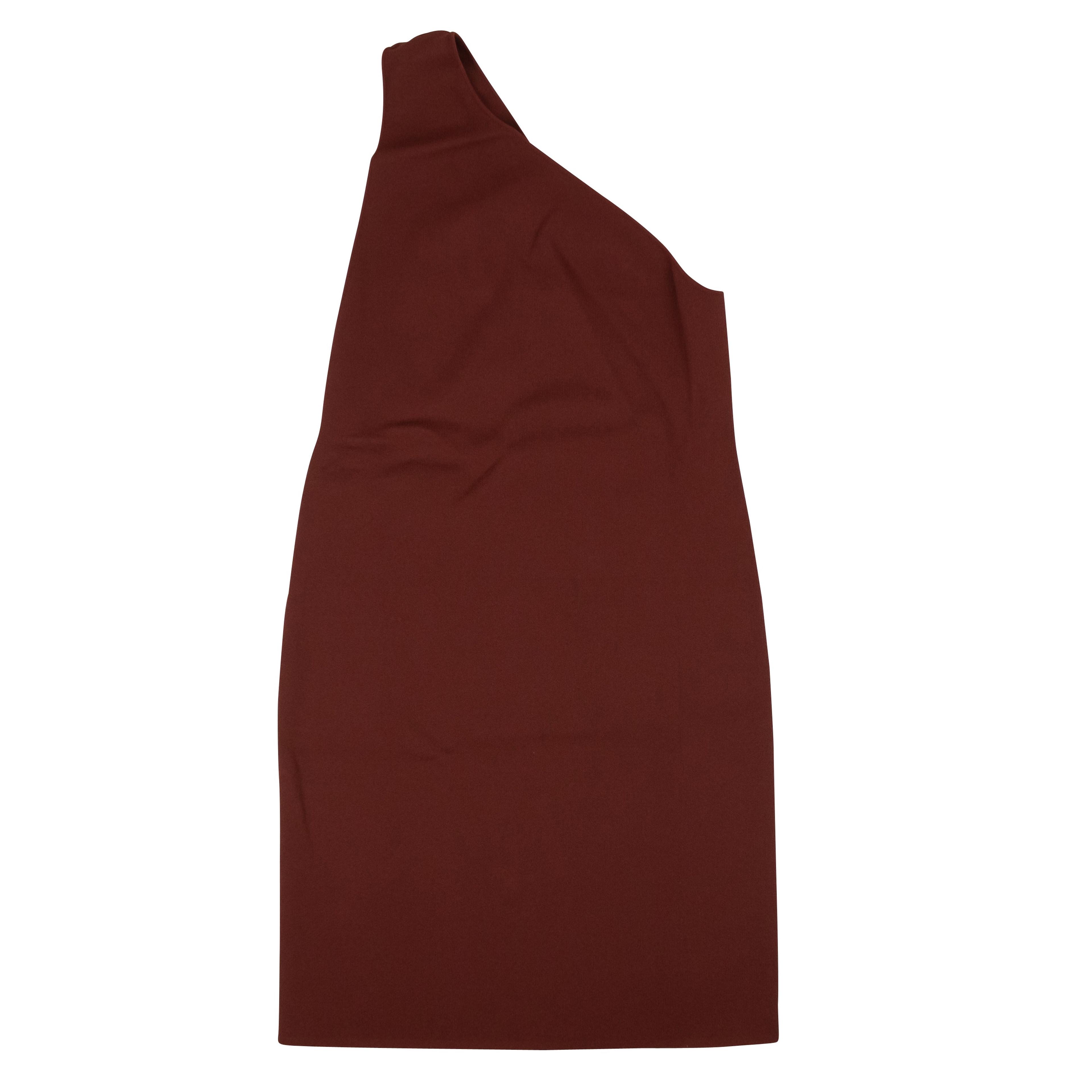 Brick Red One Shoulder Knit Midi Dress