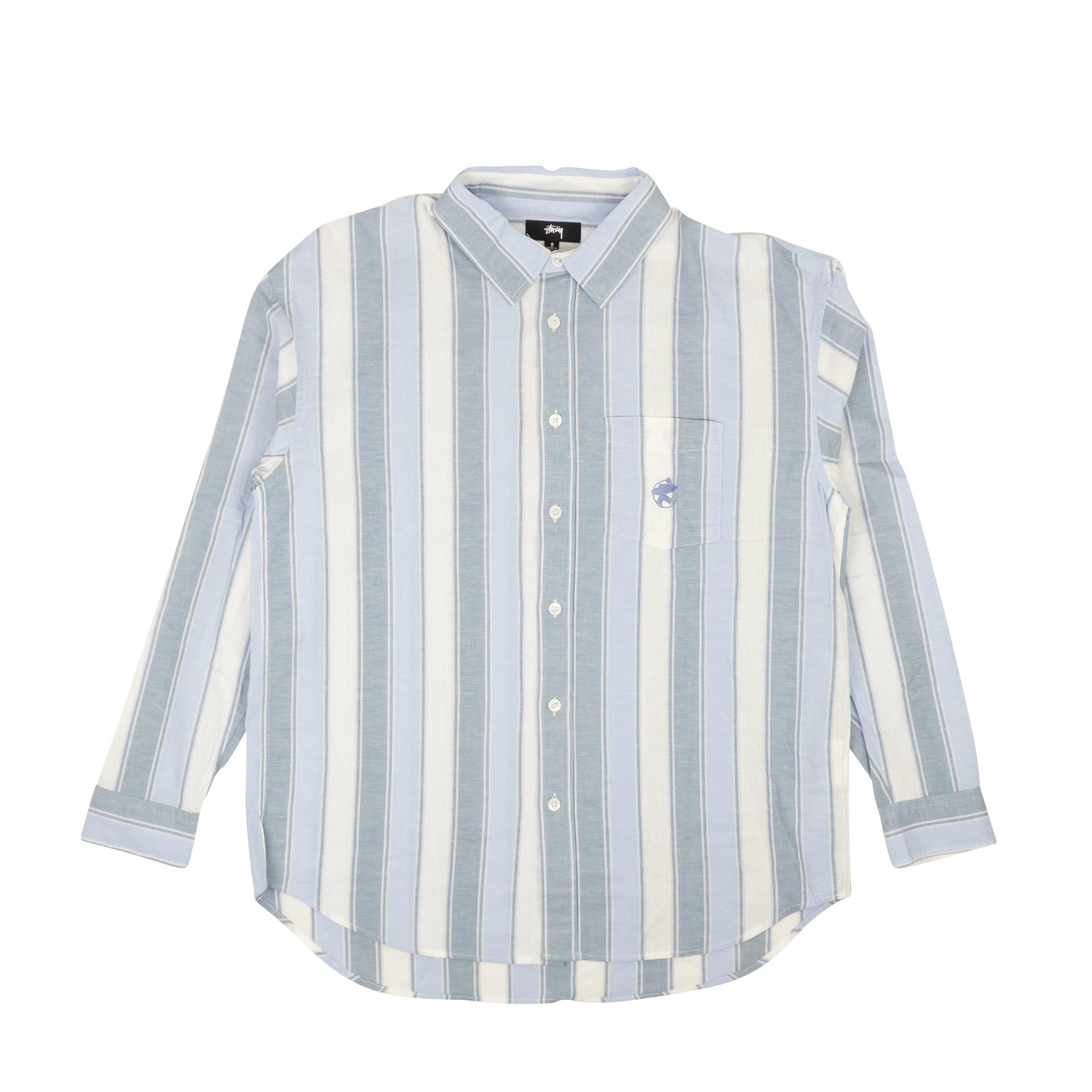 Blue Cotton Wide Stripe Button Down Shirt