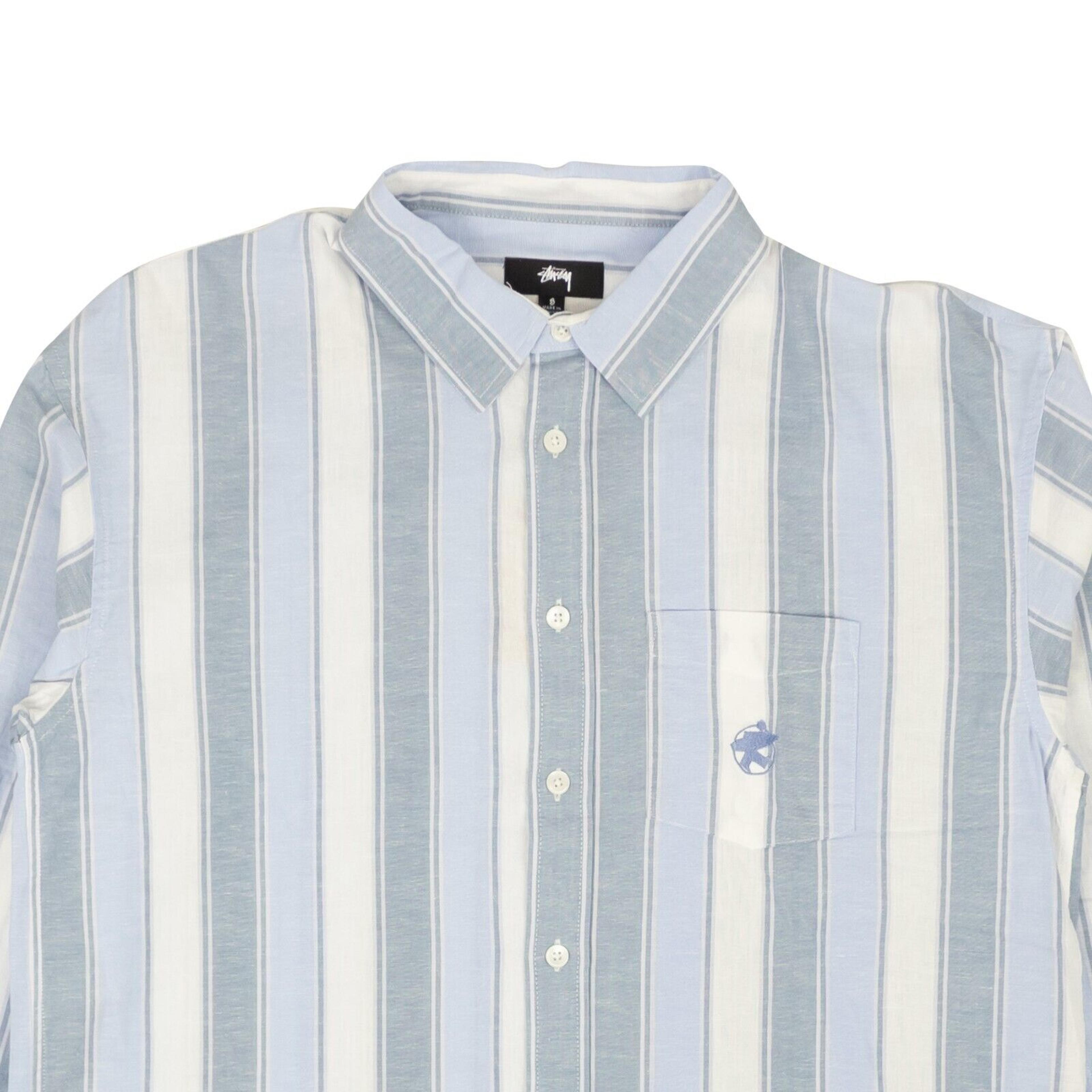 Alternate View 1 of Blue Cotton Wide Stripe Button Down Shirt