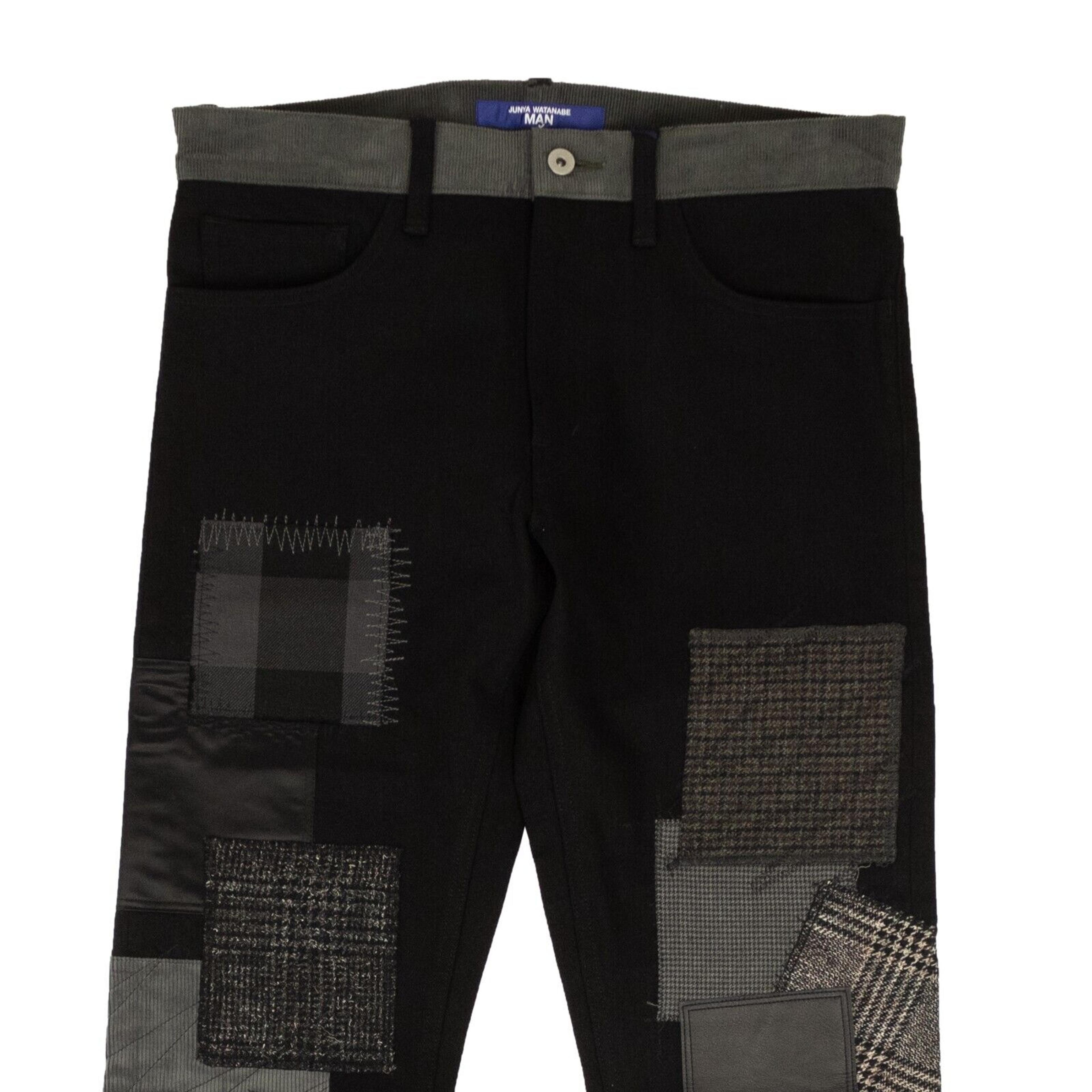 Alternate View 1 of Black And Grey Cotton Patchwork Detail Pants