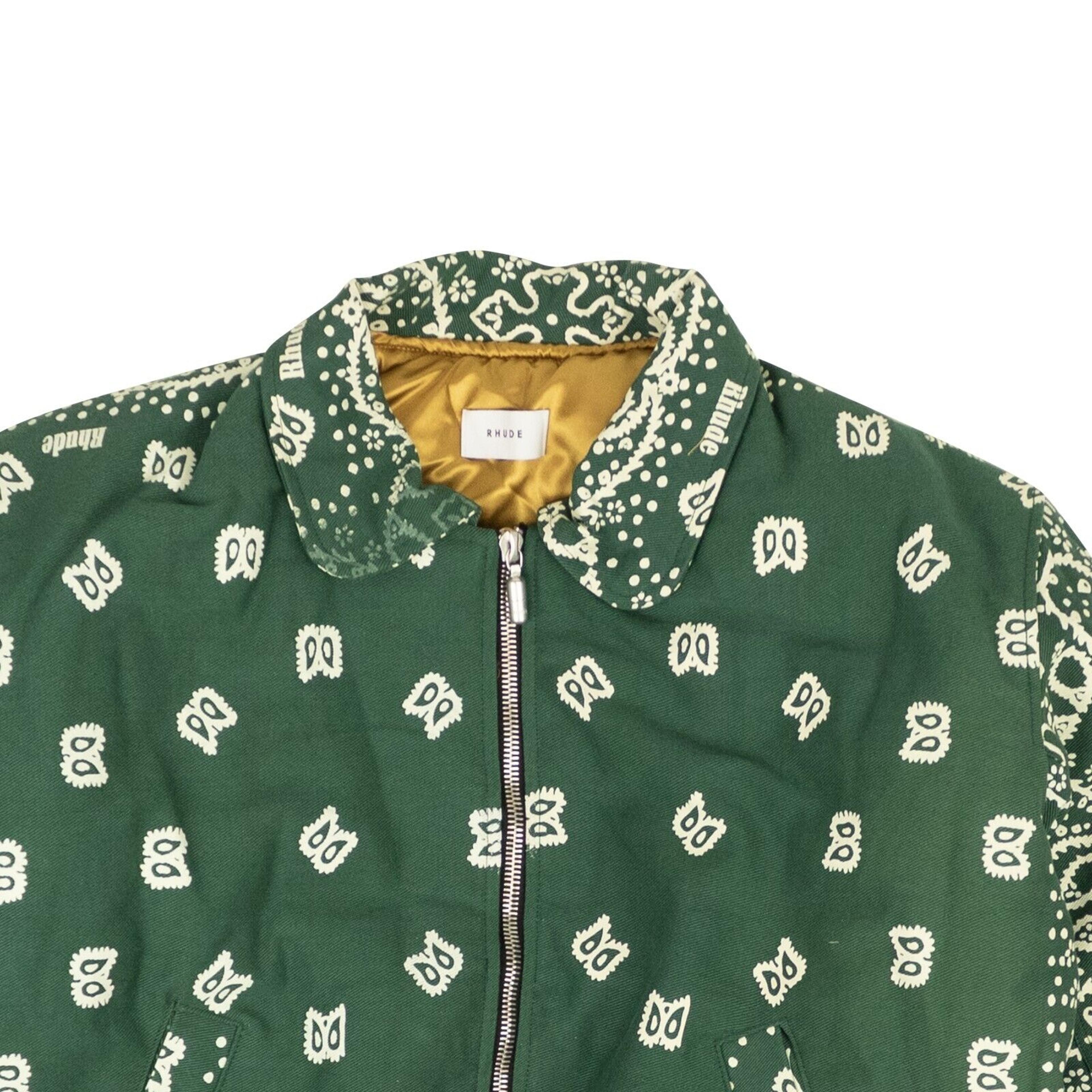 Alternate View 1 of Forest Green And Creme Cotton Lighting Bomber Jacket