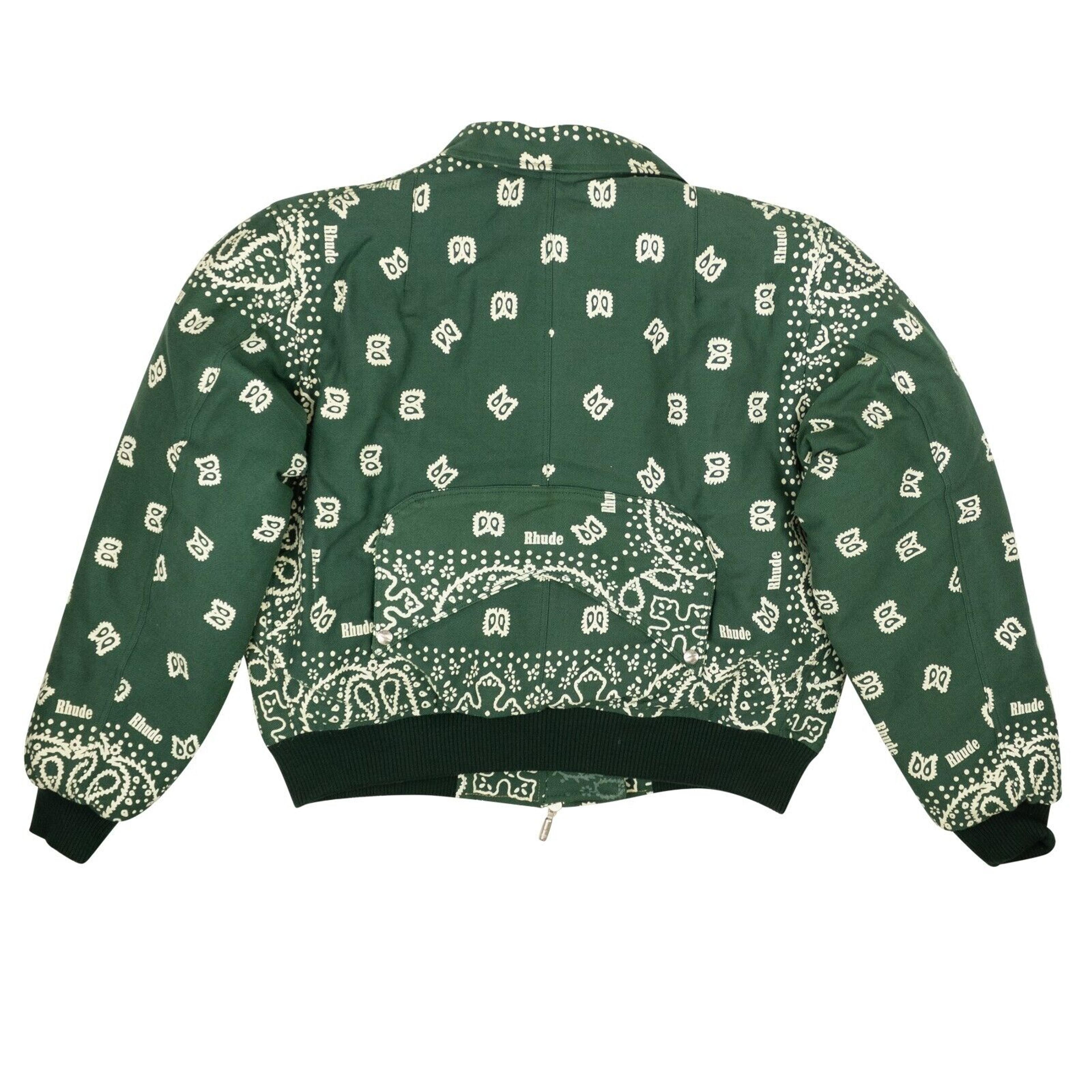 Alternate View 3 of Forest Green And Creme Cotton Lighting Bomber Jacket