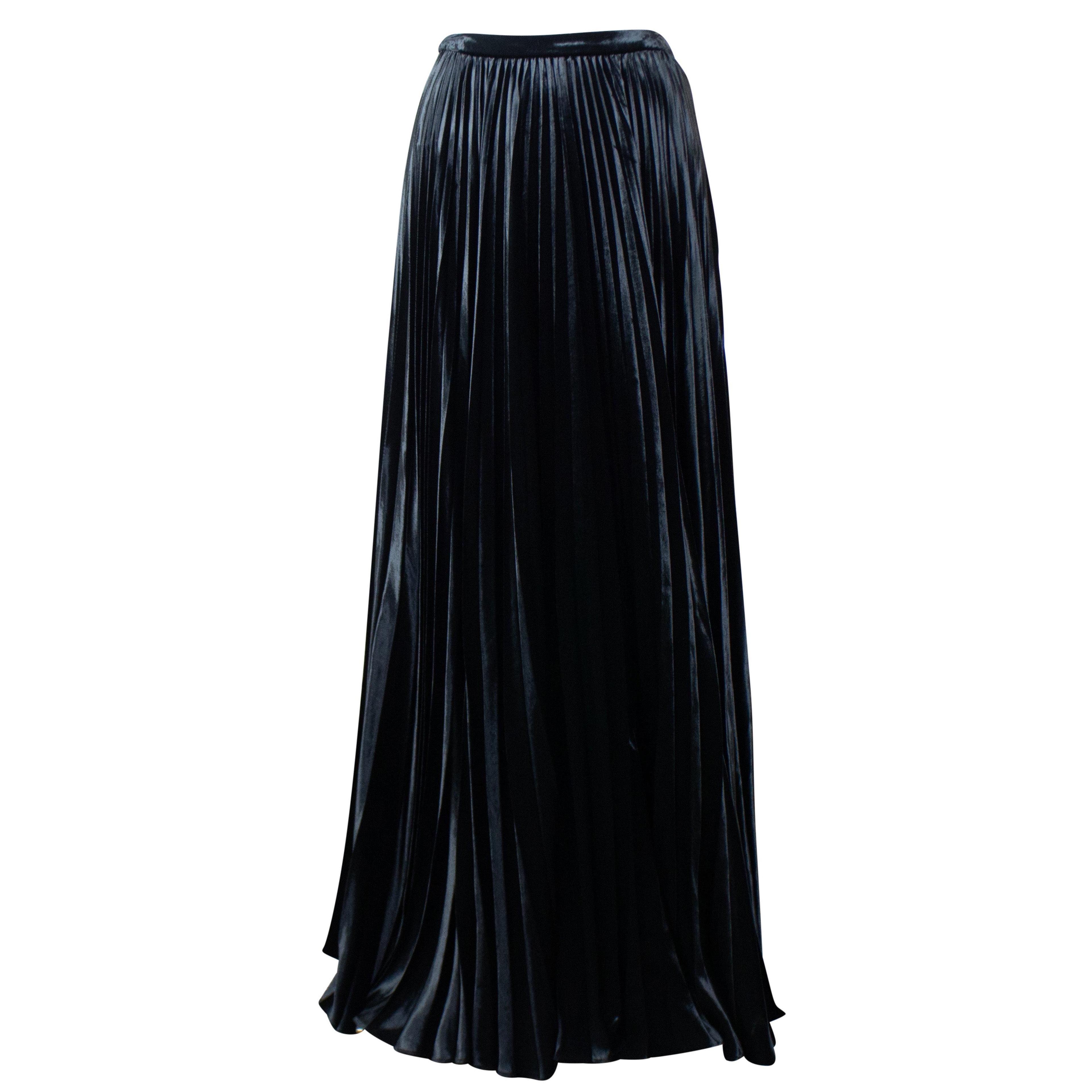 Women's Black Plisse Velvet Maxi Skirt