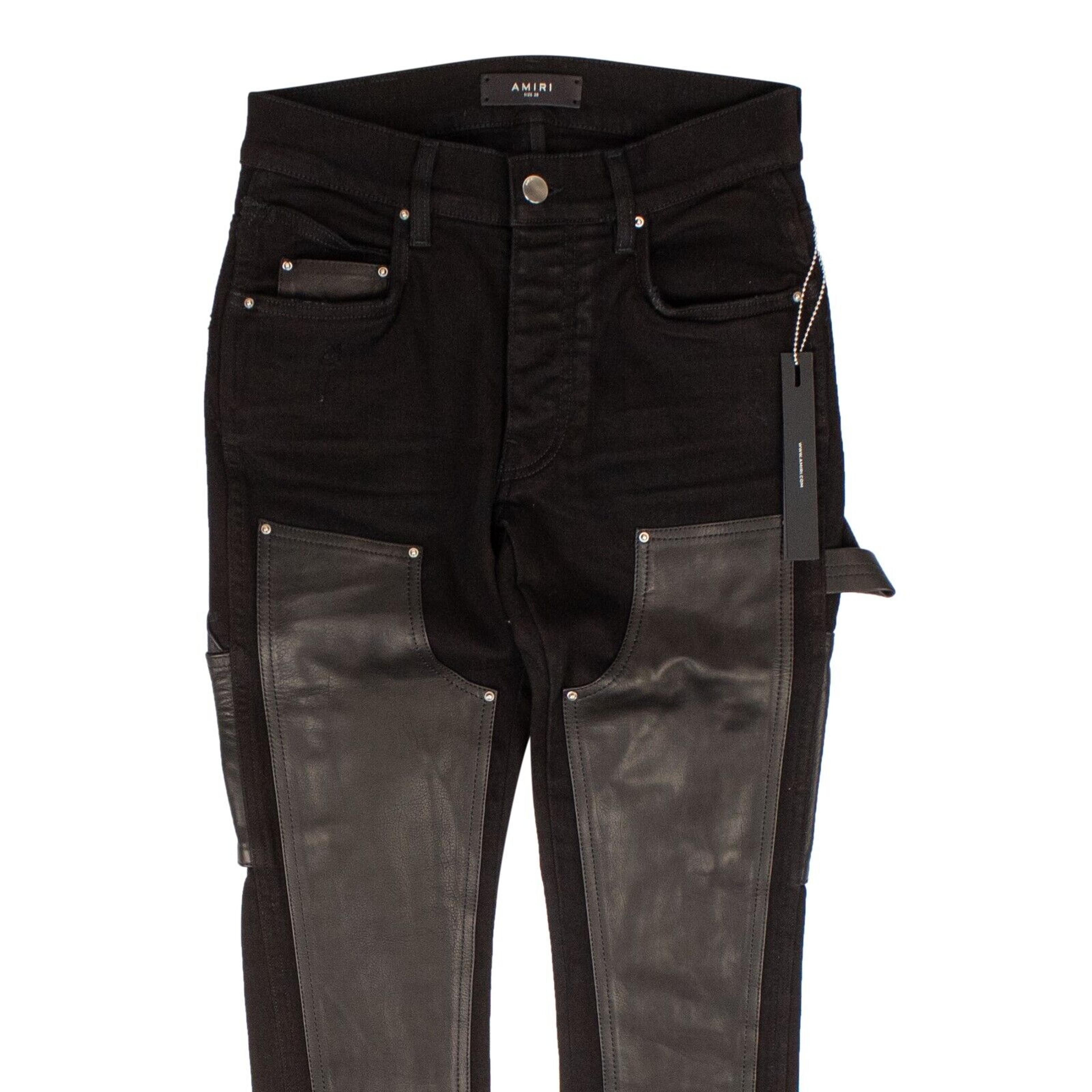 Alternate View 1 of Black Denim Leather Workman Pants