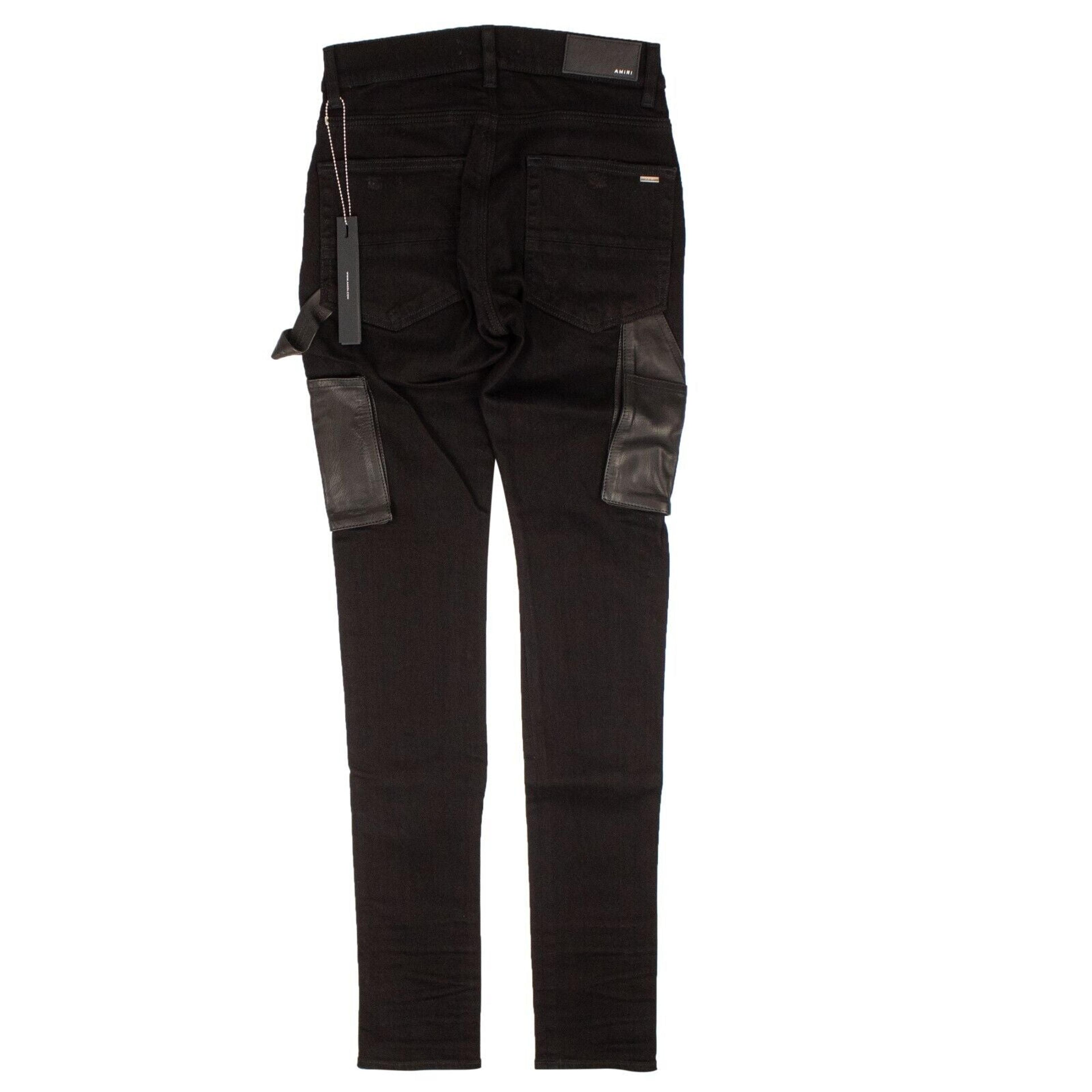 Alternate View 2 of Black Denim Leather Workman Pants