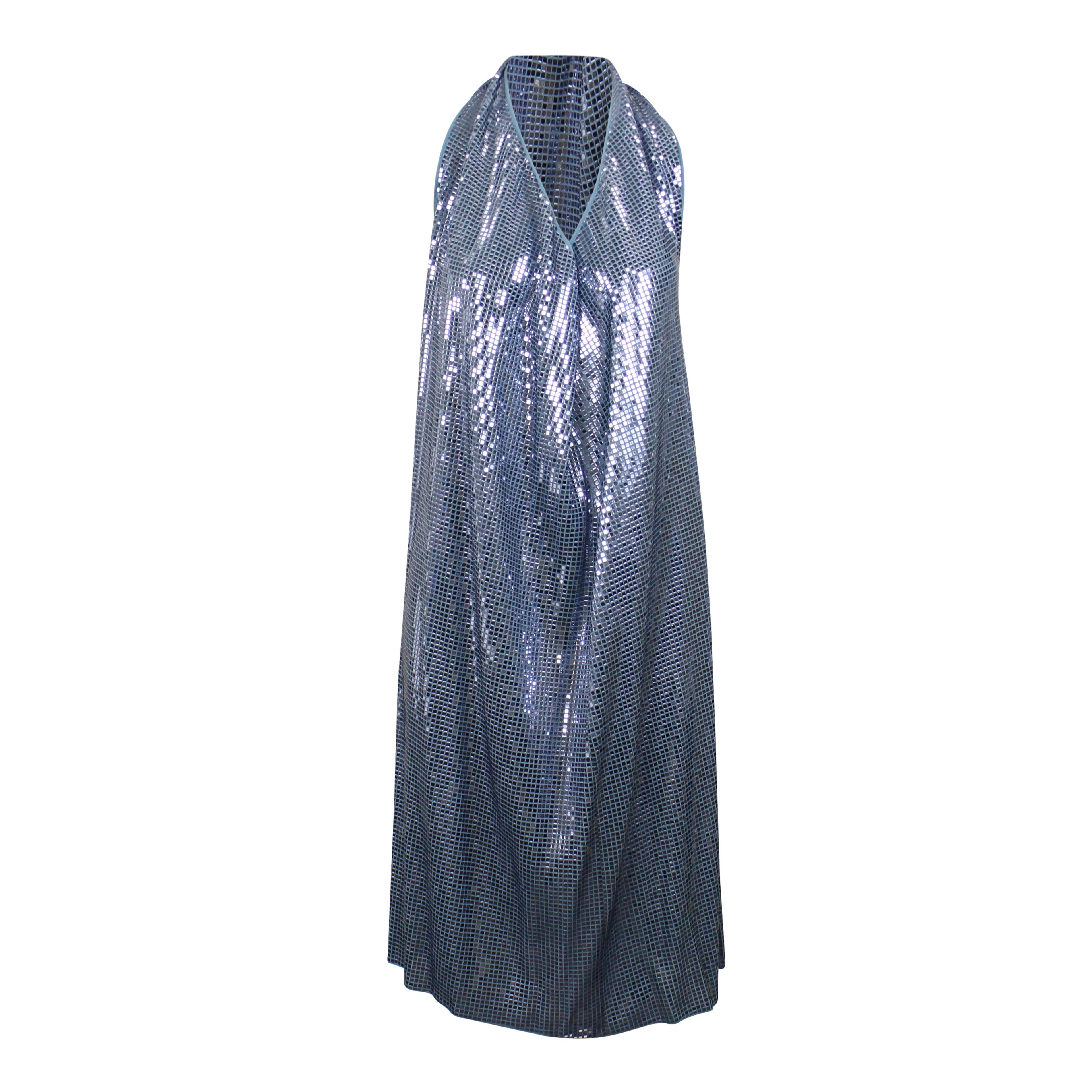Light Blue Halter Sequin Mid Dress