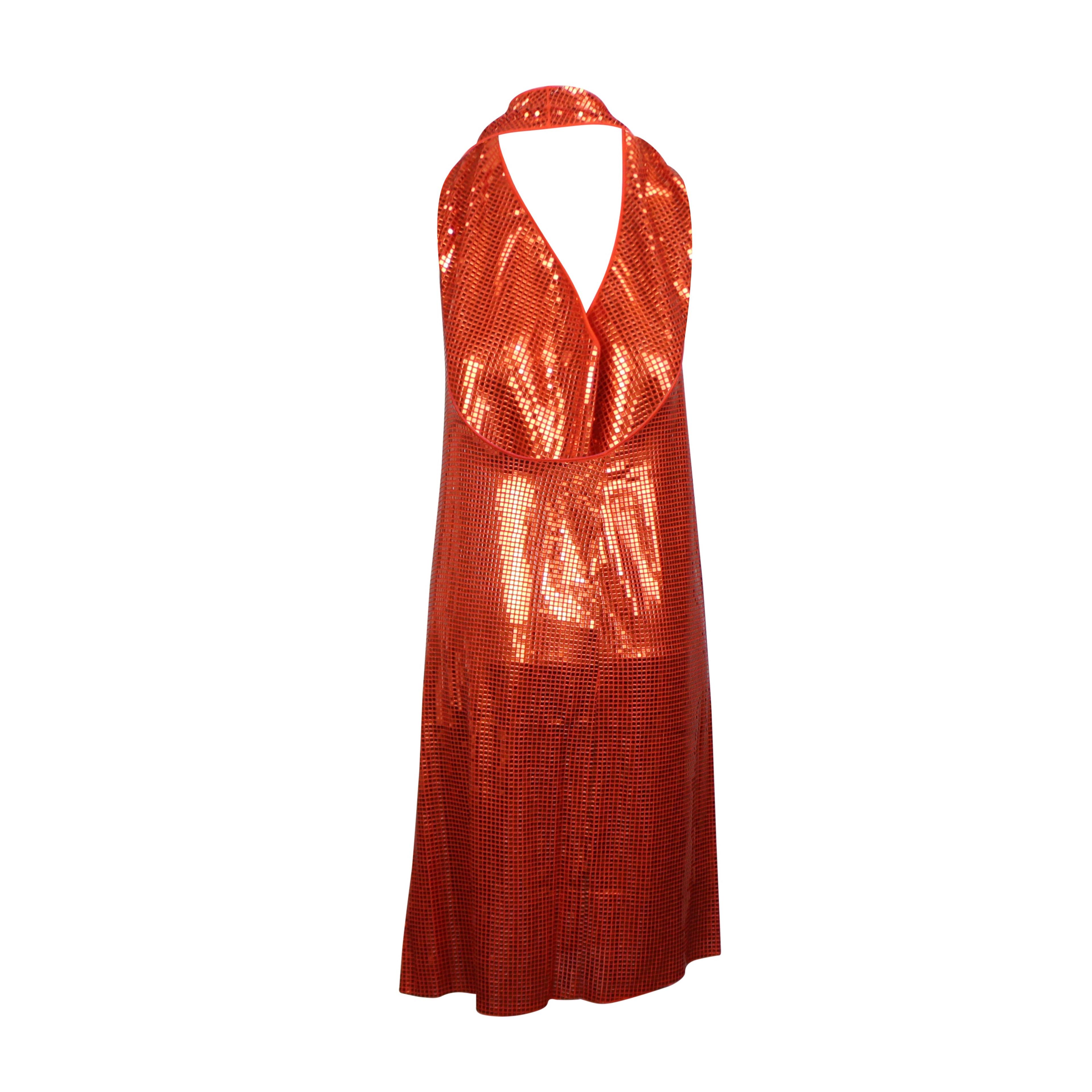 Alternate View 3 of Orange Drape Halter Sequin Mid Dress