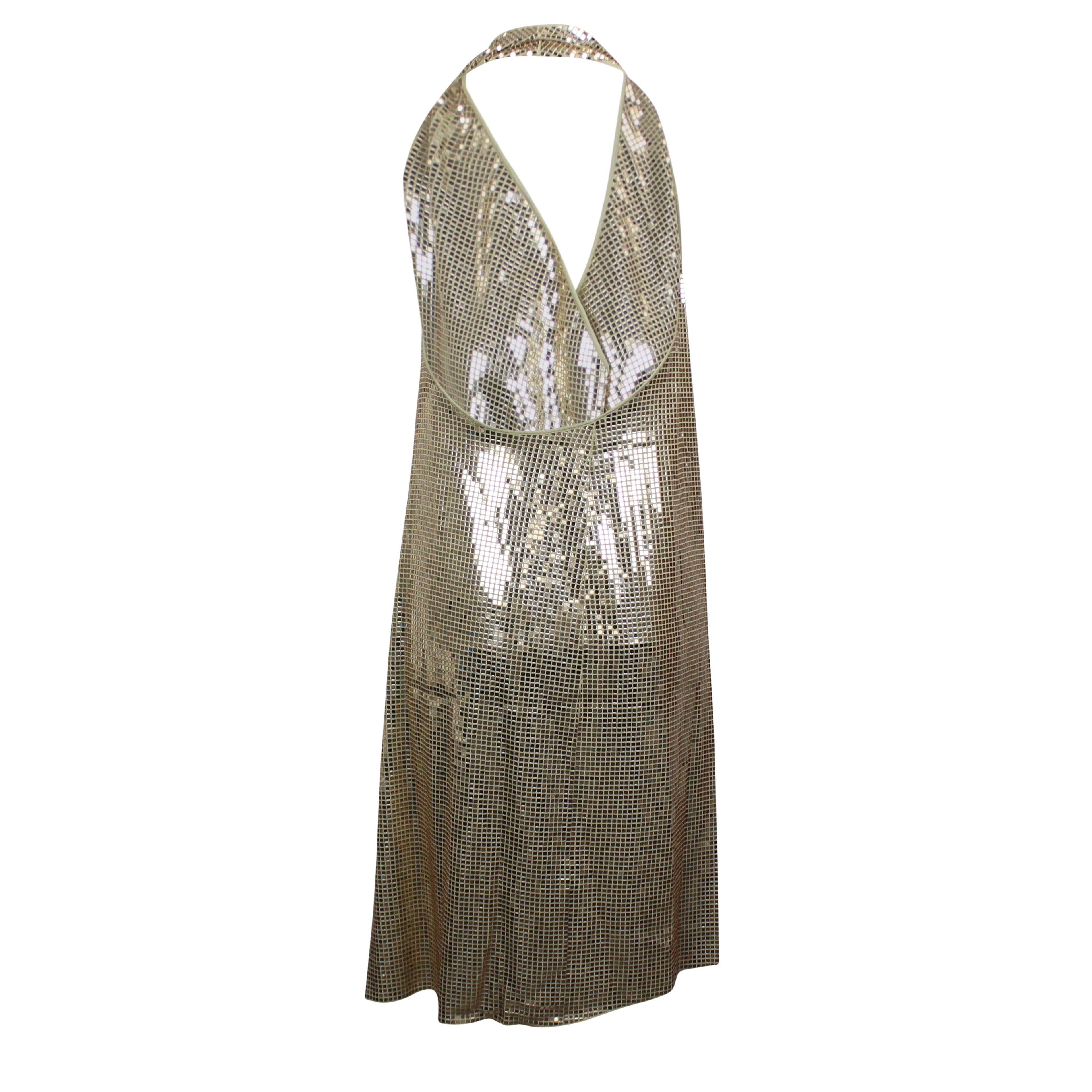Alternate View 3 of Gold Drape Halter Sequin Mid Dress