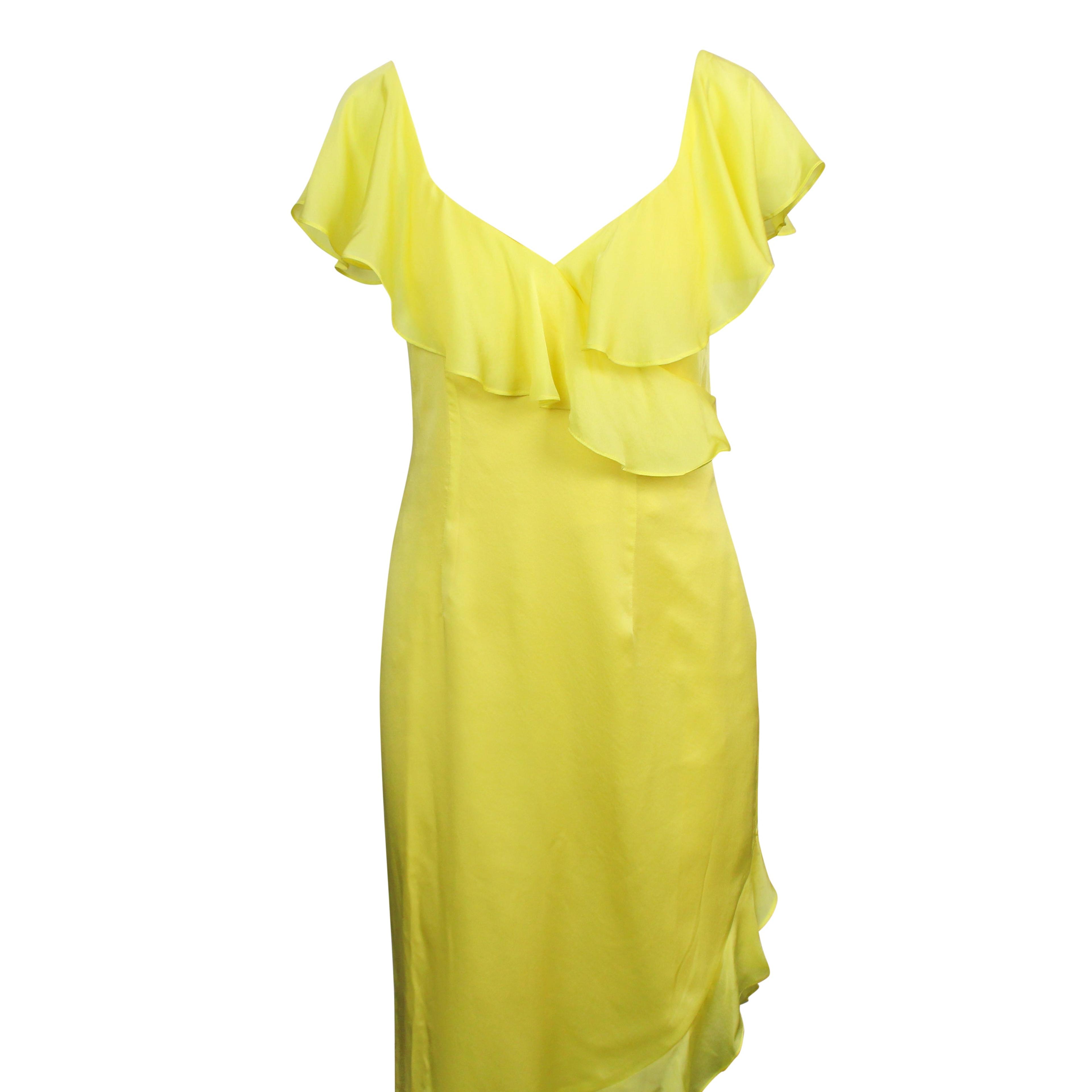 Alternate View 1 of Yellow Silk Cascade Ruffle Sleeveless Dress