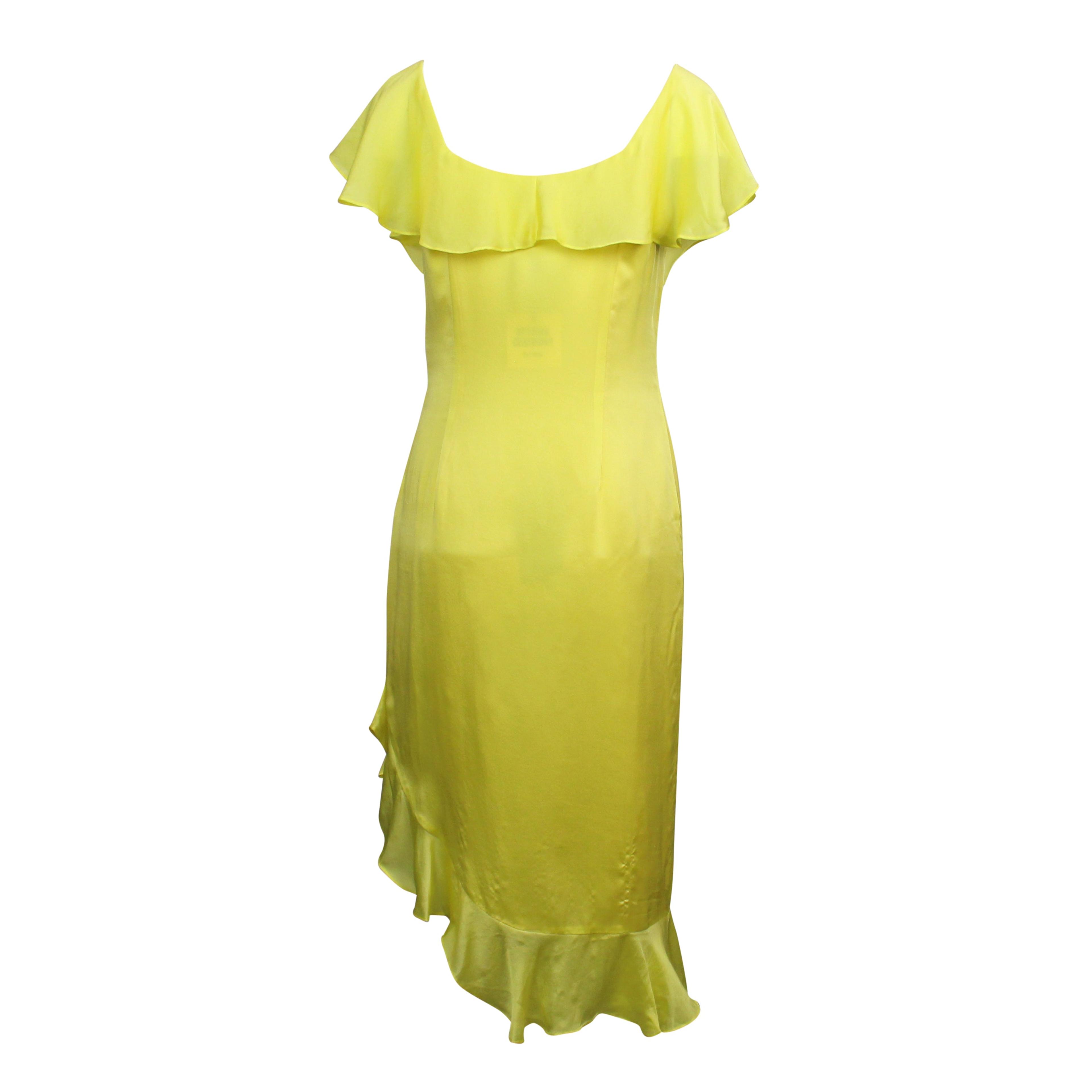 Alternate View 3 of Yellow Silk Cascade Ruffle Sleeveless Dress