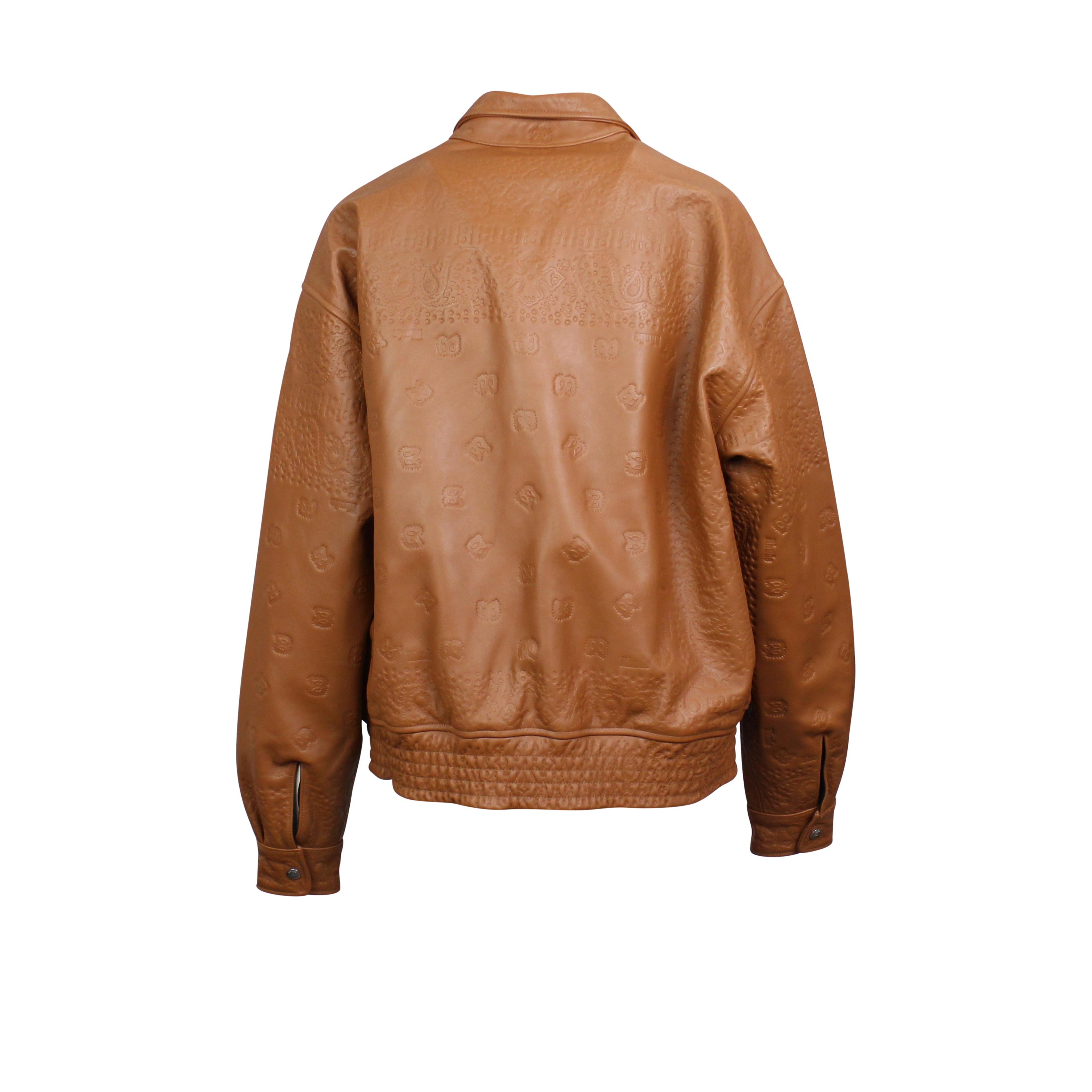 Alternate View 3 of Tan Brown Embossed Blouson Leather Suiting Jacket