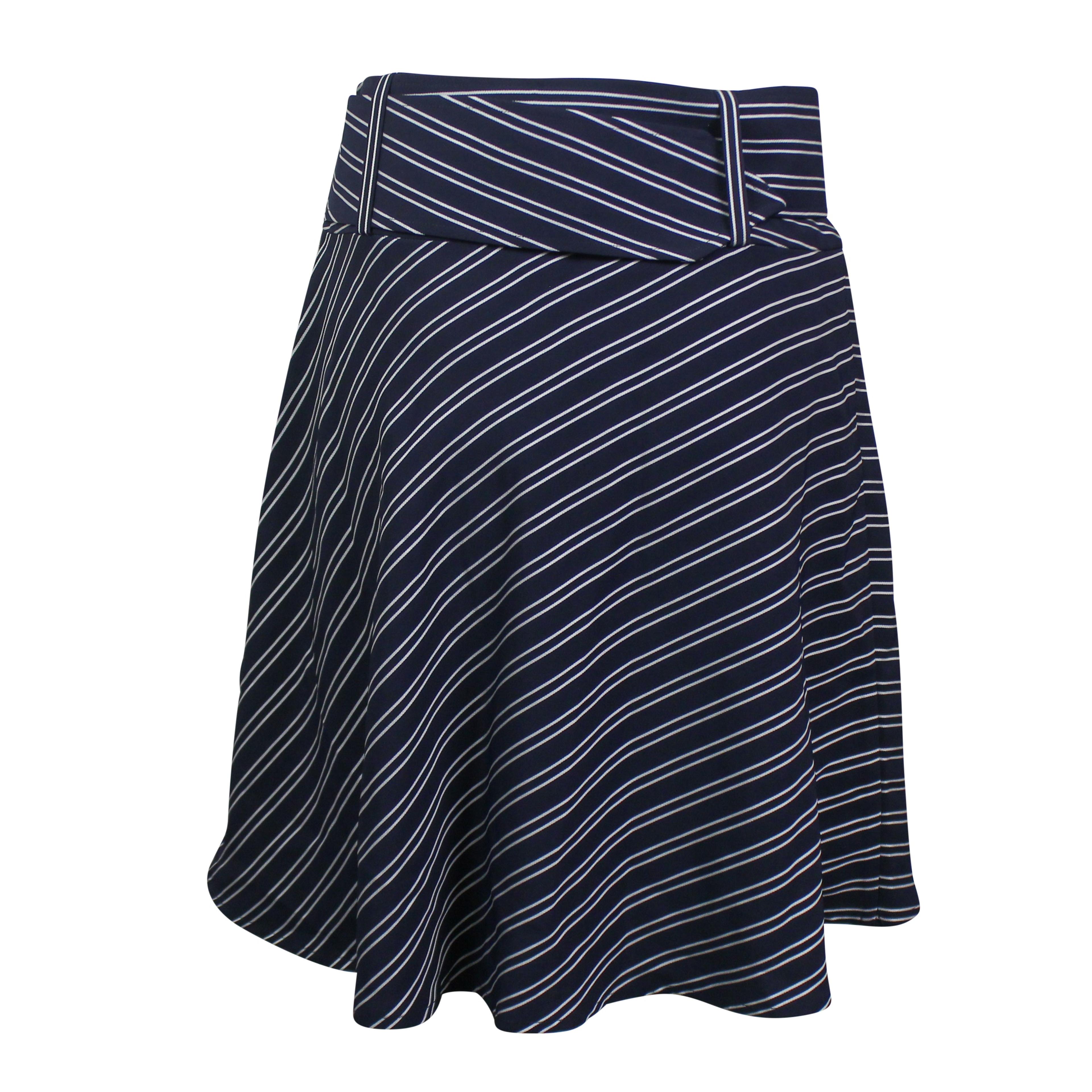 Alternate View 3 of Navy Belted Striped Flare Mini Skirt