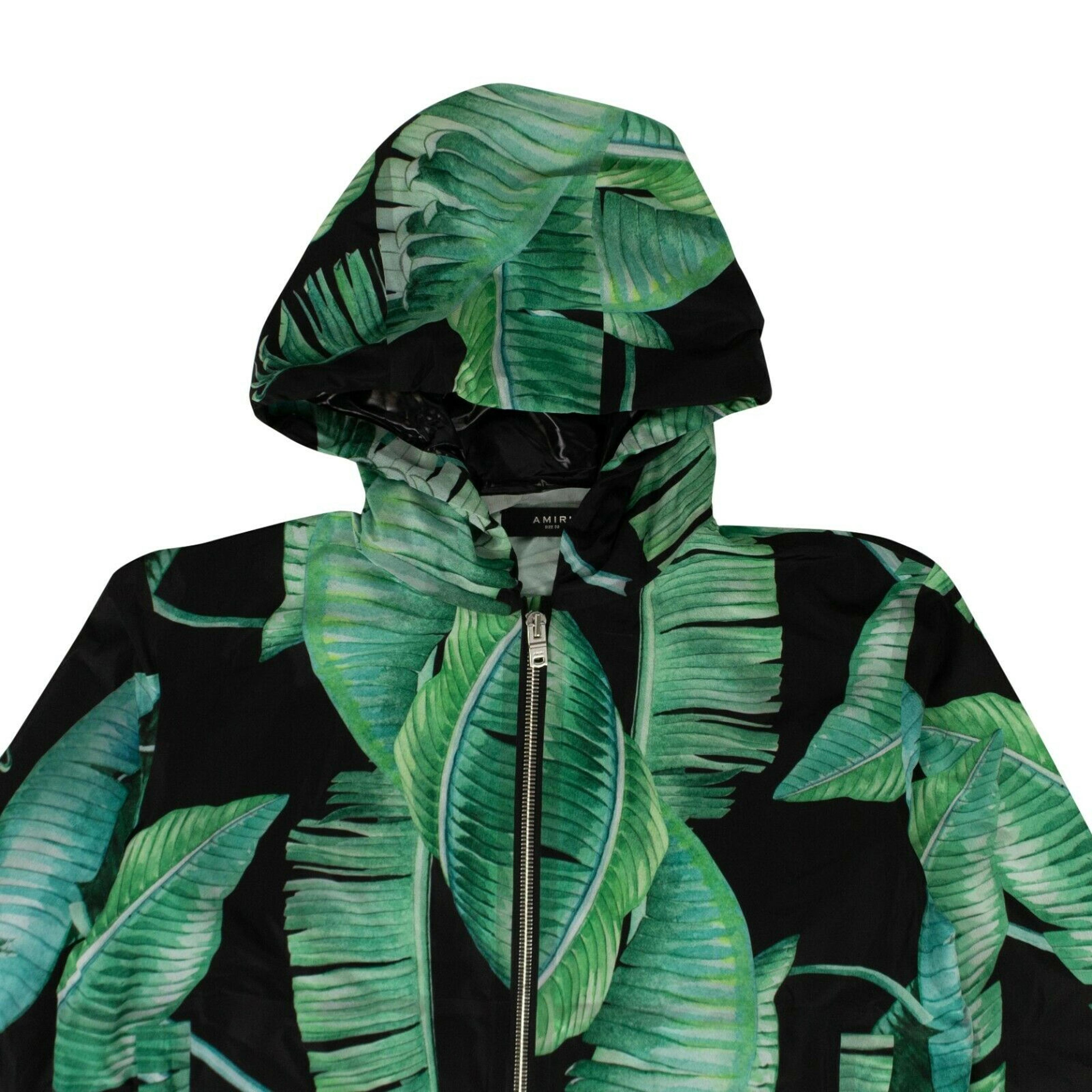 Alternate View 2 of Green And Black Nylon 'Banana Leaves' Hooded Jacket