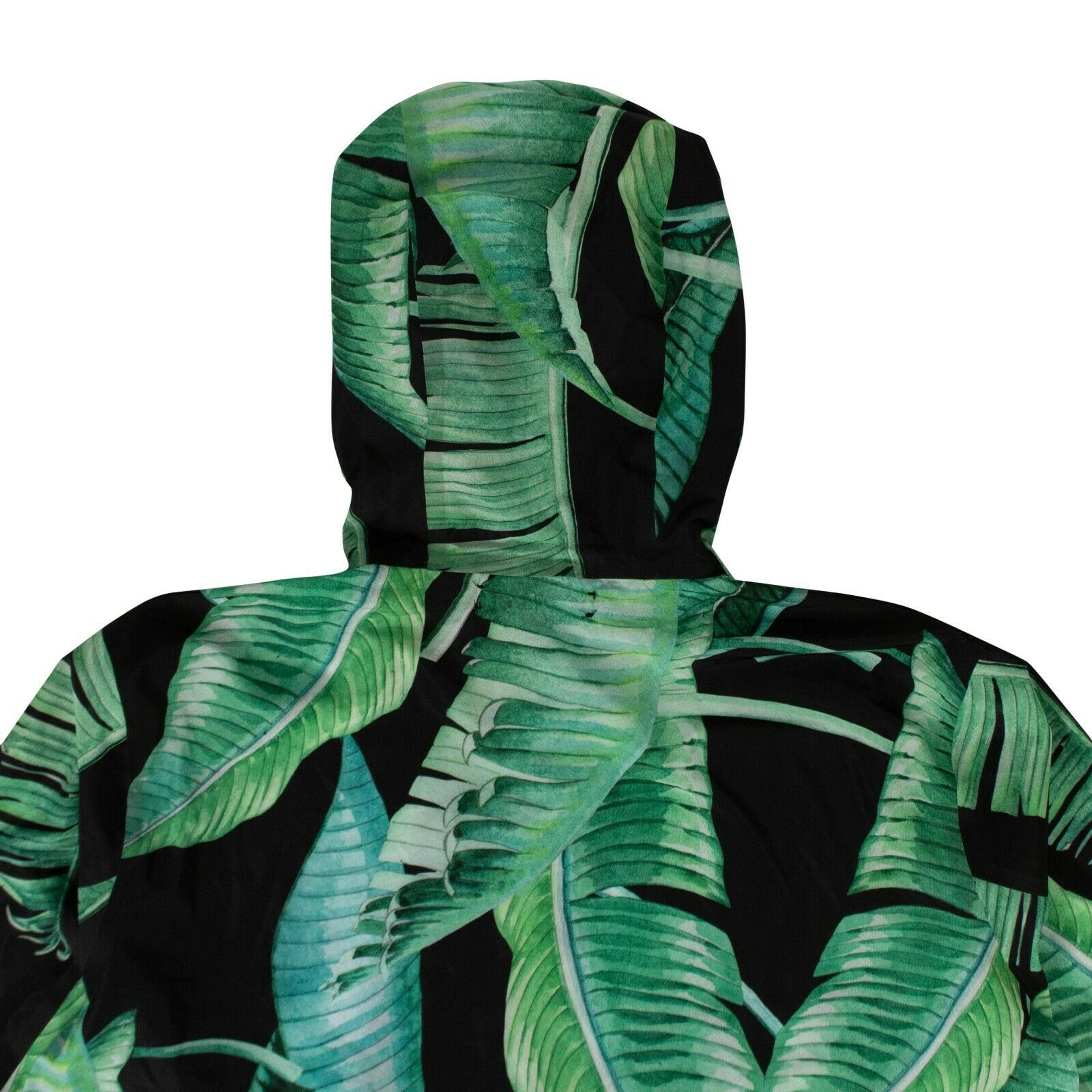 Alternate View 3 of Green And Black Nylon 'Banana Leaves' Hooded Jacket
