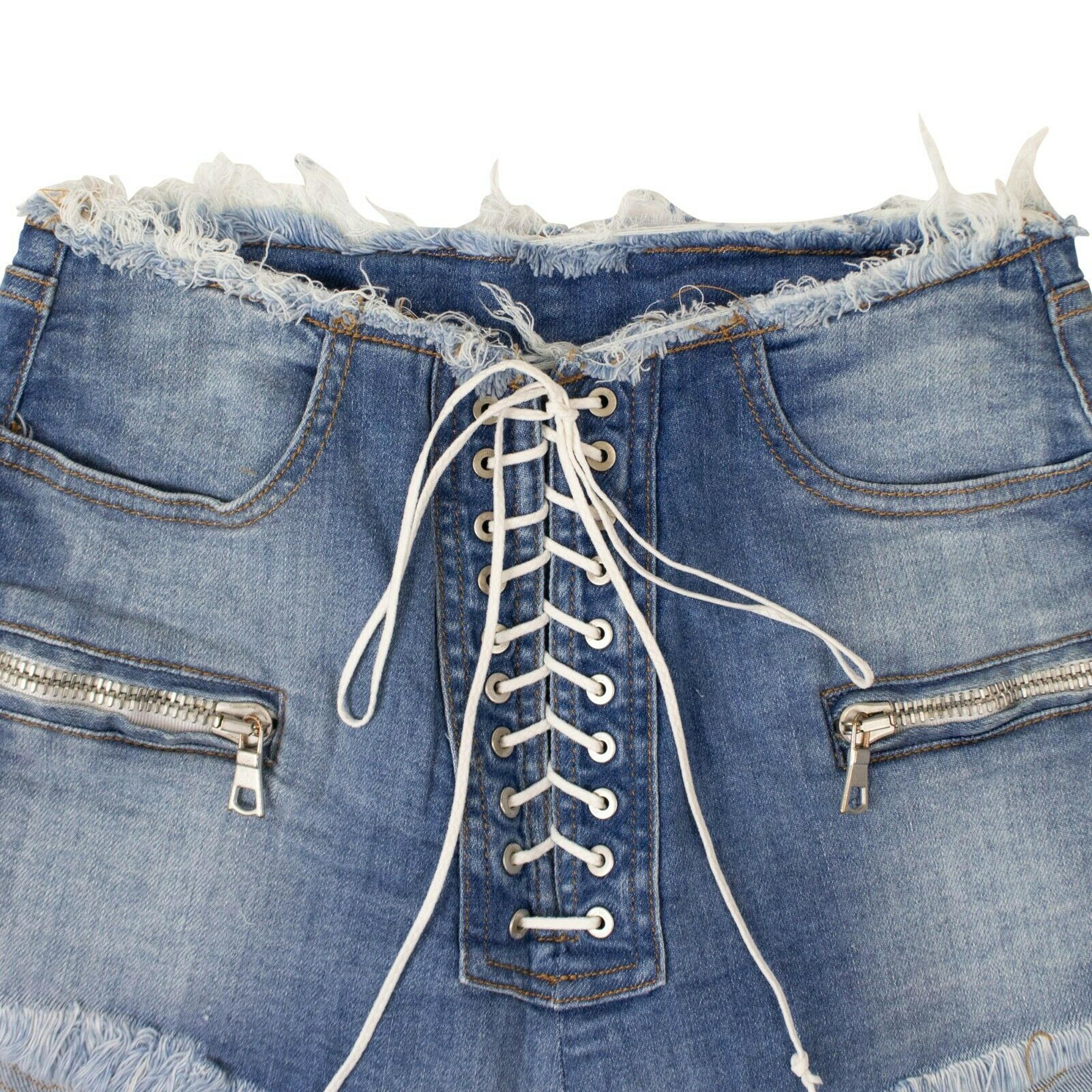 Alternate View 1 of Denim Lace-Up Shorts